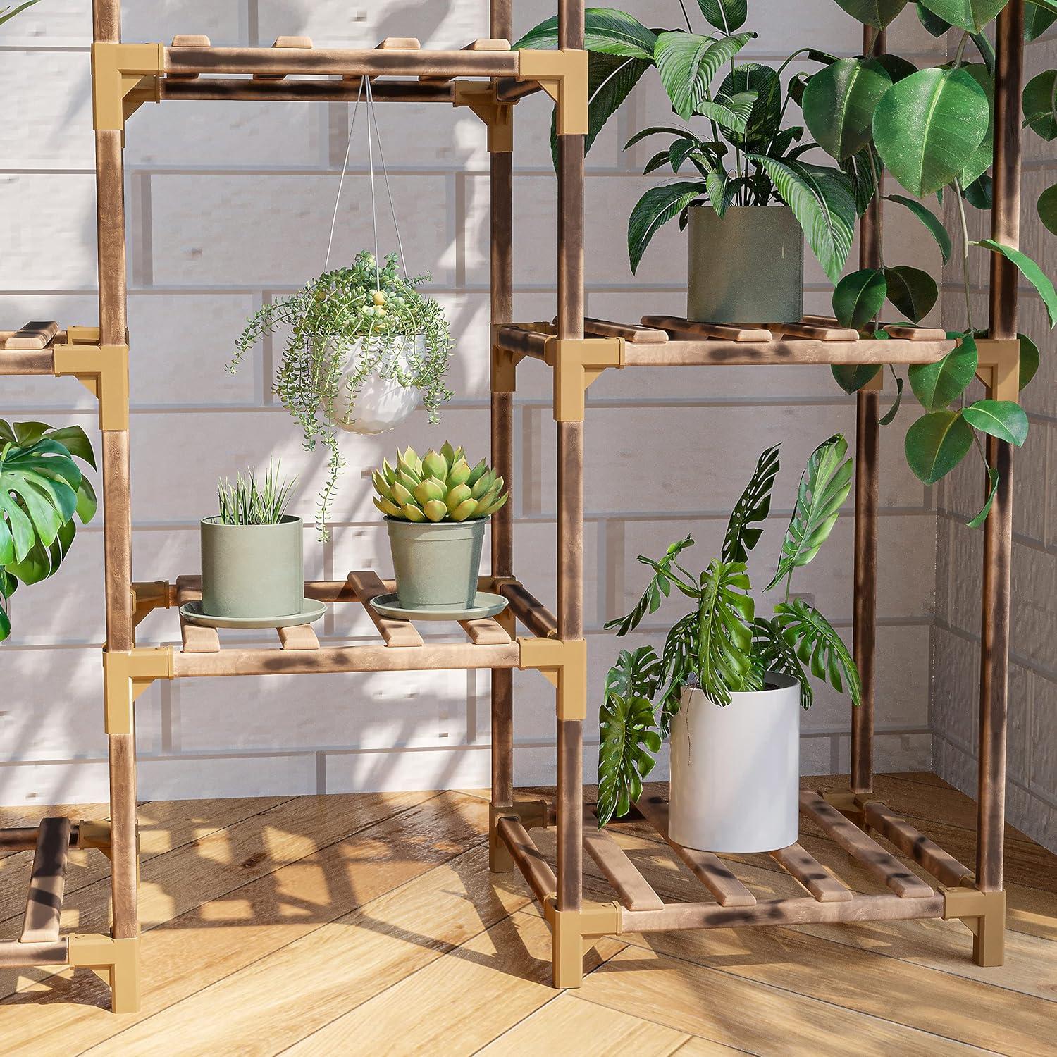 Eucalyptus Wood Adjustable Indoor Outdoor Plant Stand