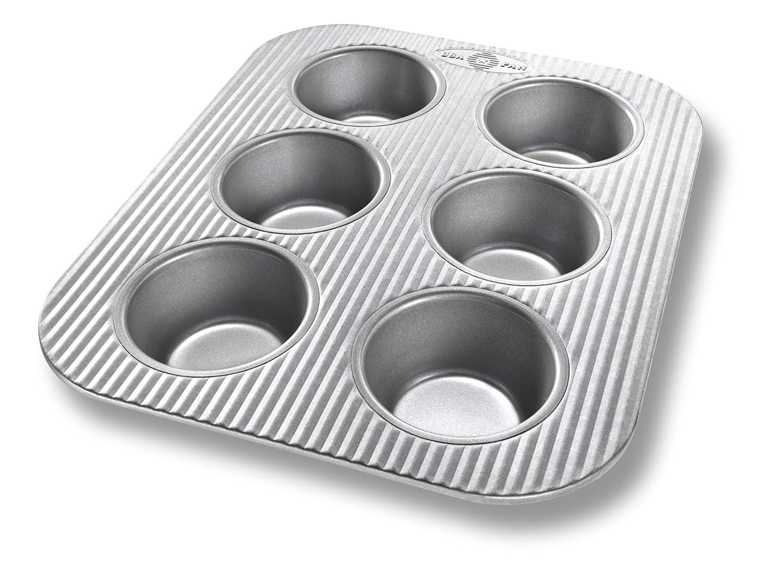 USA Pan 6-Cup Muffin Pan, Nonstick, Aluminized Steel, 1.375-inch per cup