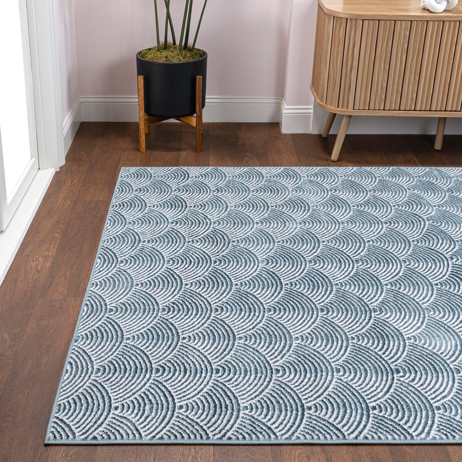 JONATHAN Y Porter Geometric Art Deco Fan Pattern High-Low Navy/Cream 3 ft. x 5 ft. Area Rug