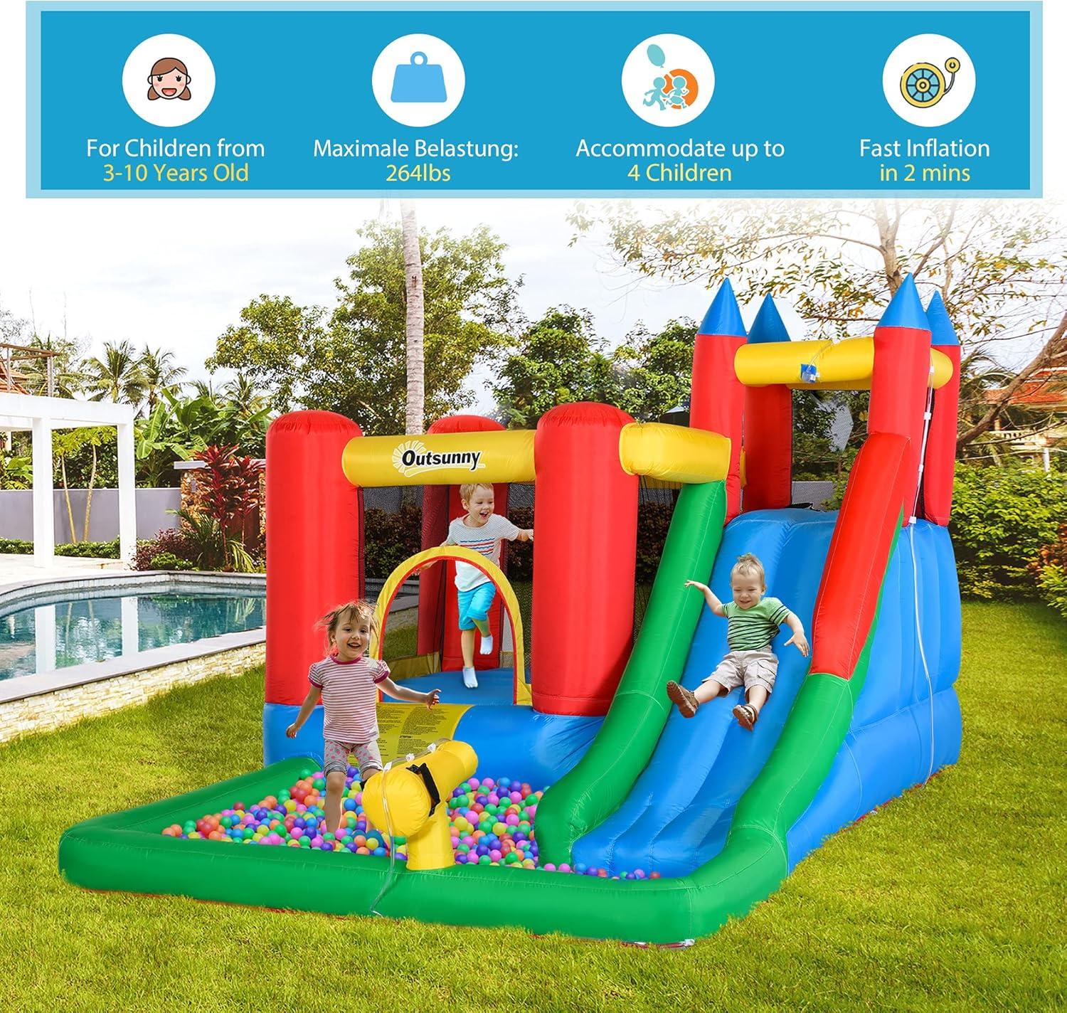 Outsunny 6-in-1 Kids Bounce House & Water Slide, 264 lbs, Ages 3-8