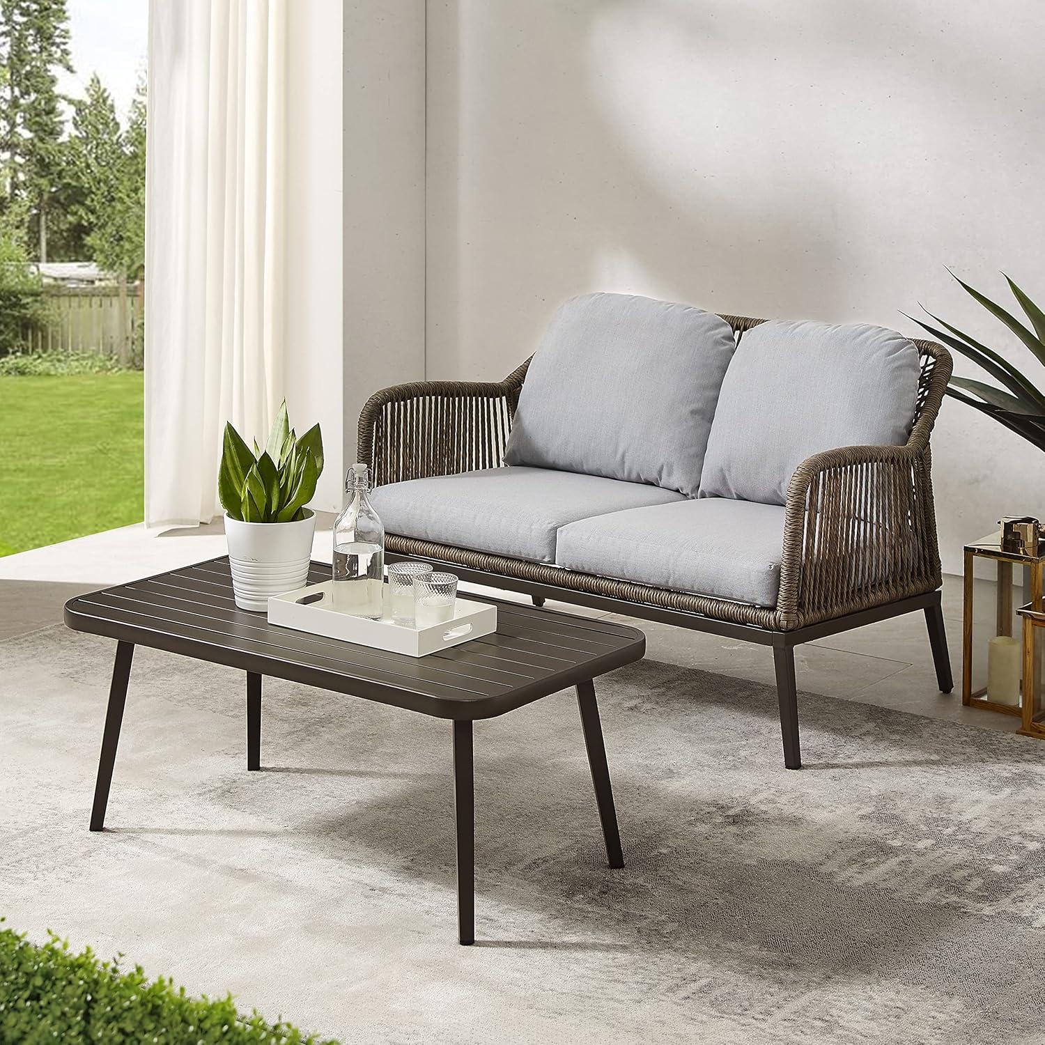 Haven 2pc Outdoor Wicker Conversation Set - Light Gray - Crosley: Weather-Resistant, Boho-Chic Design, Powder-Coated Steel Frame, Patio Seating Set