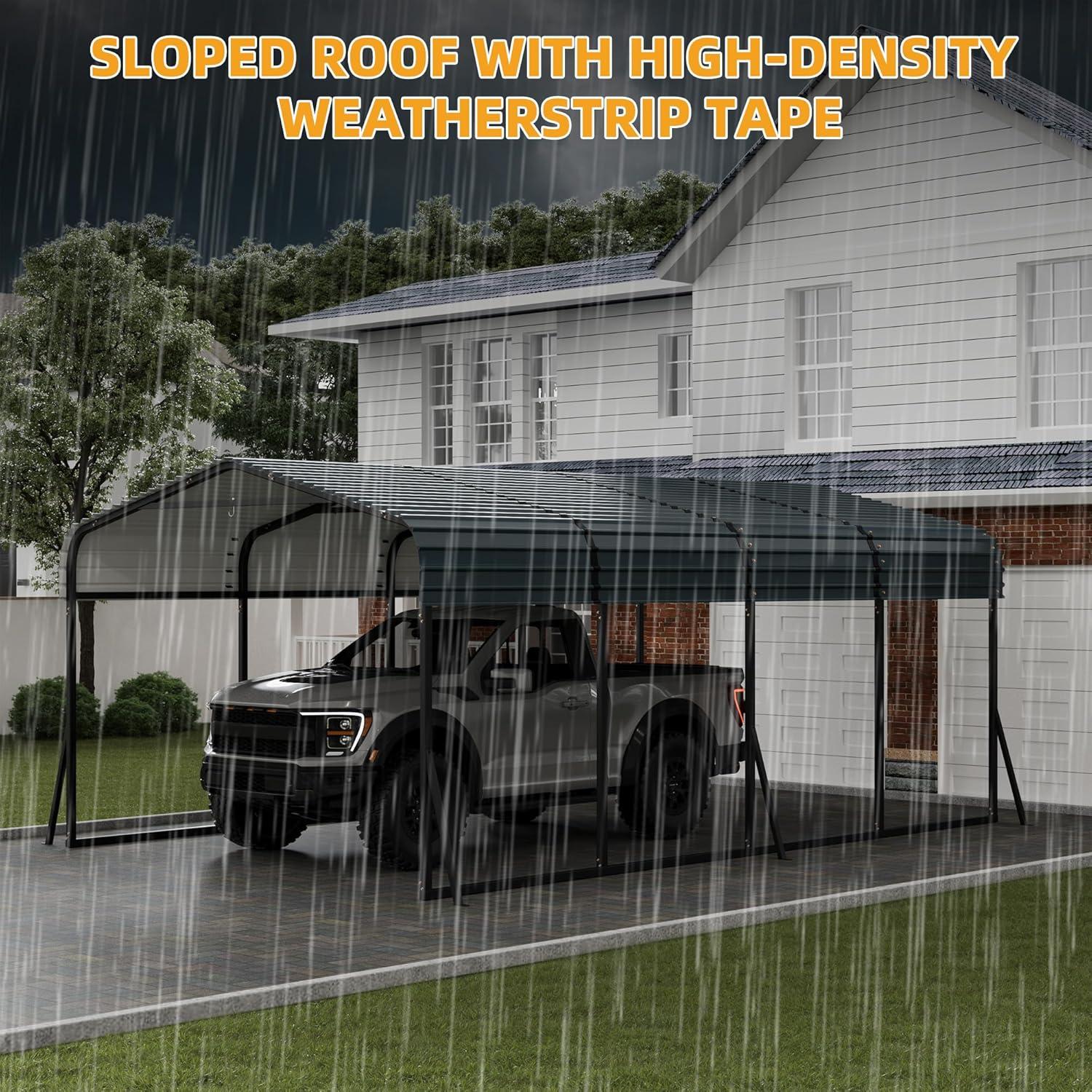 12' x 20' Heavy Duty Metal Carport with Galvanized Steel Roof, Metal Roof Carport with Enhanced Base, Tall Metal Carport Kits Garage for Tractors, Pickup, Boat, Car