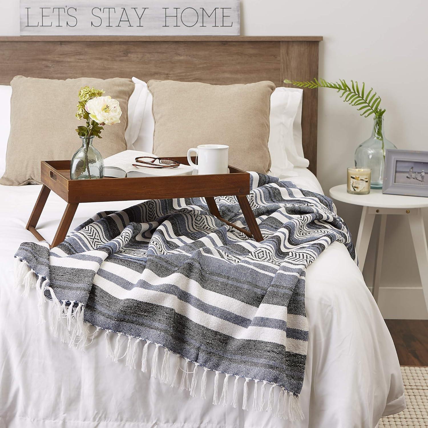 50"x60" Farmhouse Striped Throw Blanket Blue - Design Imports: Cozy Cotton, Machine Washable