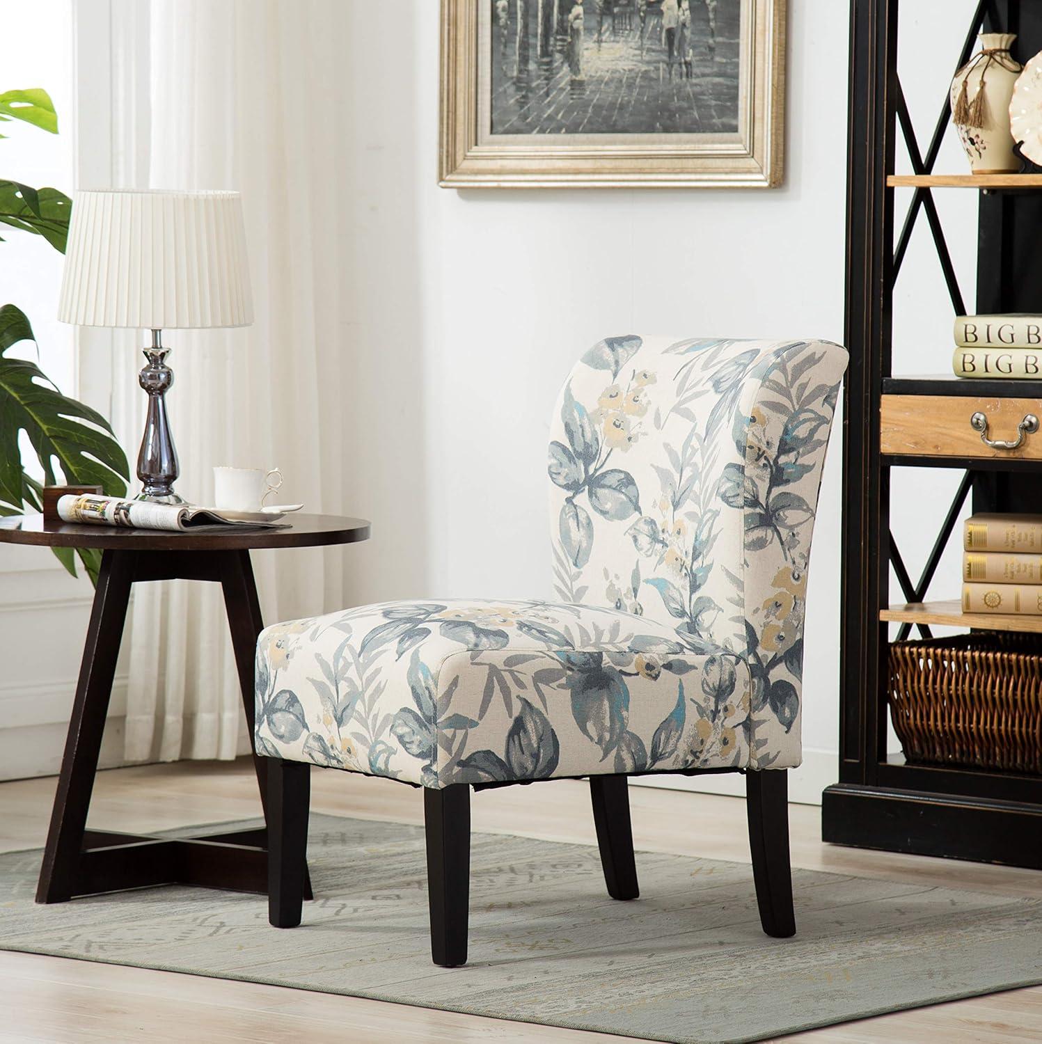 Roundhill Furniture Capa Fabric Armless Contemporary Accent Chair Blue Leaves