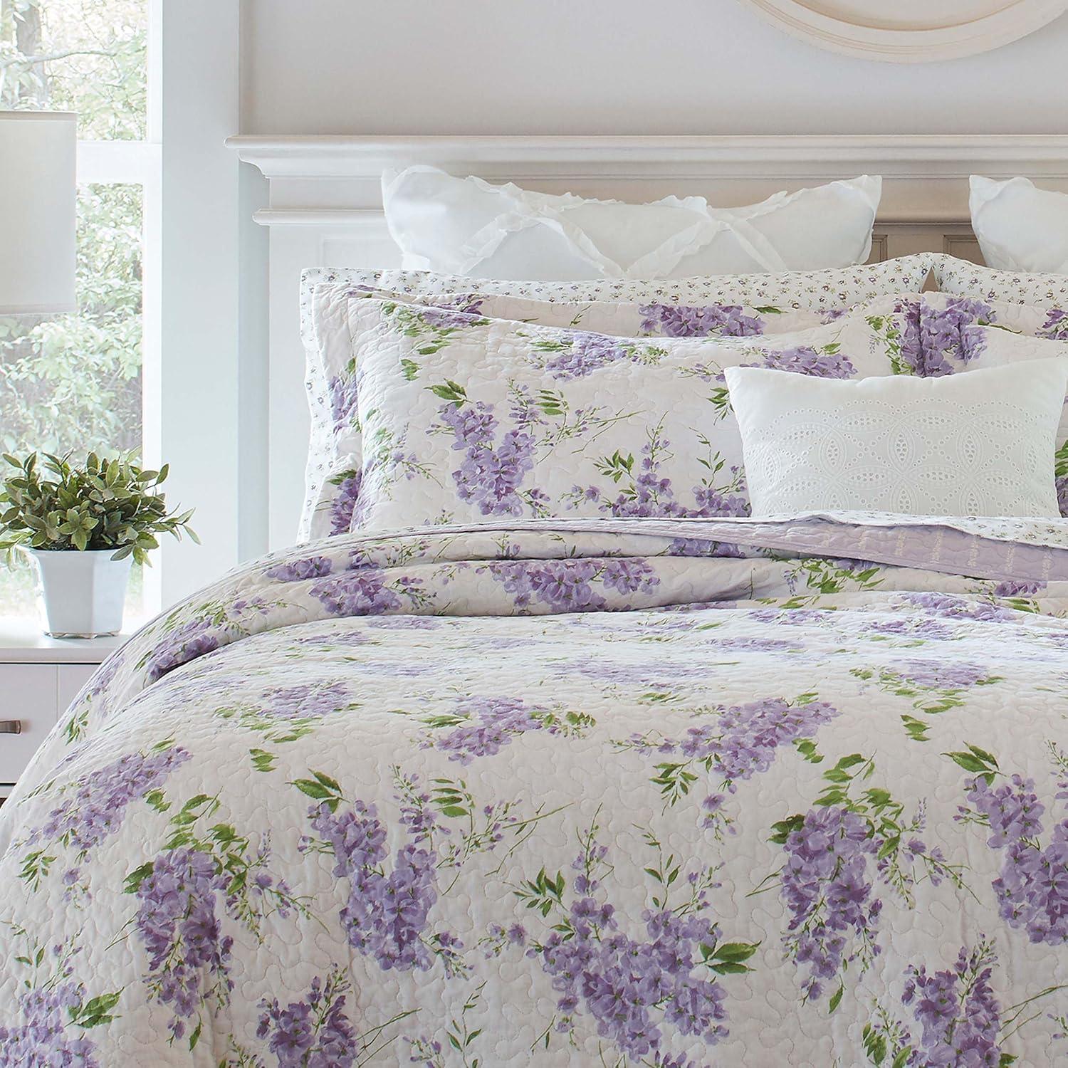 Laura Ashley Keighley Cotton Reversible Purple Quilt Set