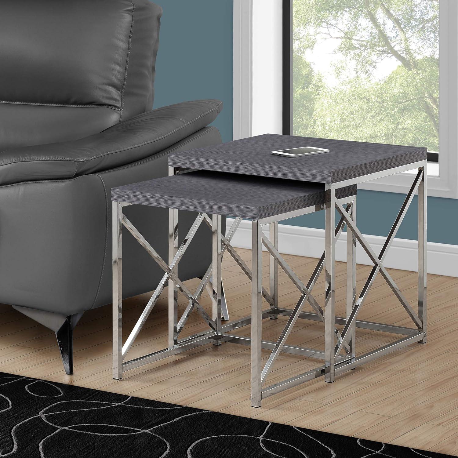 Monarch Nesting Table 2Pcs Set / Grey With Chrome Metal