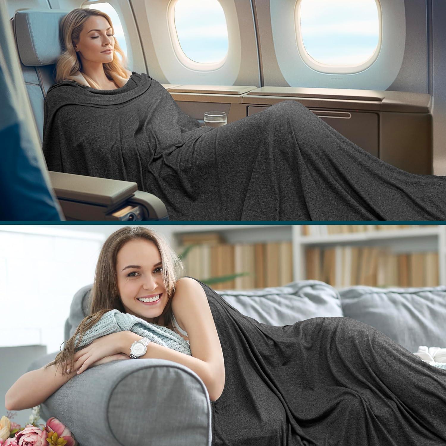 PAVILIA Travel Blanket Airplane Compact with Bag, Soft Packable Plane Throw Portable Camping Flight Essentials, Travelers Gifts Accessories, Black