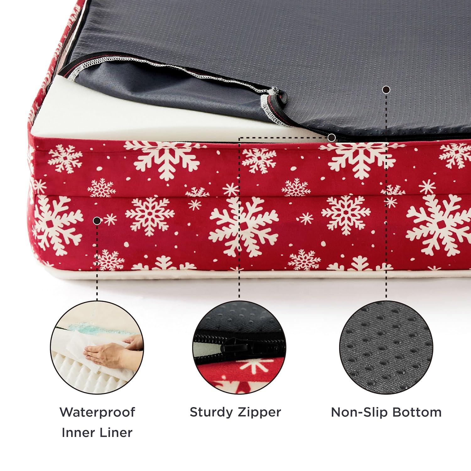 Bedsure Orthopedic Dog Beds Large Sized Dog - Washable Large Dog Cat Bed Waterproof, Comfort Dogs Couch Sofa with Washable Removable Cover, Pet Bed with Nonskid Bottom, Amber Noel-Red, 35"