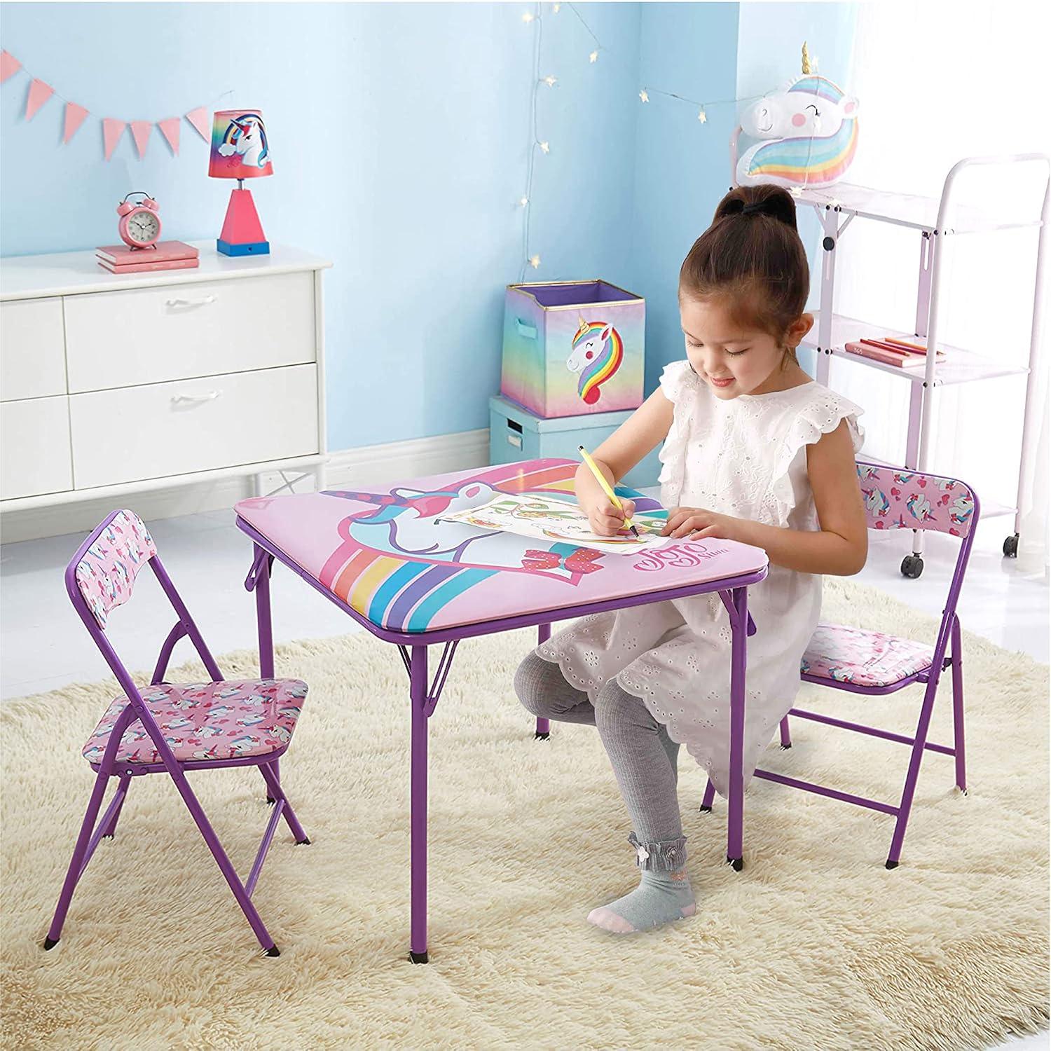 Nickelodeon Jojo Siwa 3 Piece Table & Chair Set with 2 Folding Chairs and 1 Table, Ages 3+, Purple Painted Metal Frame