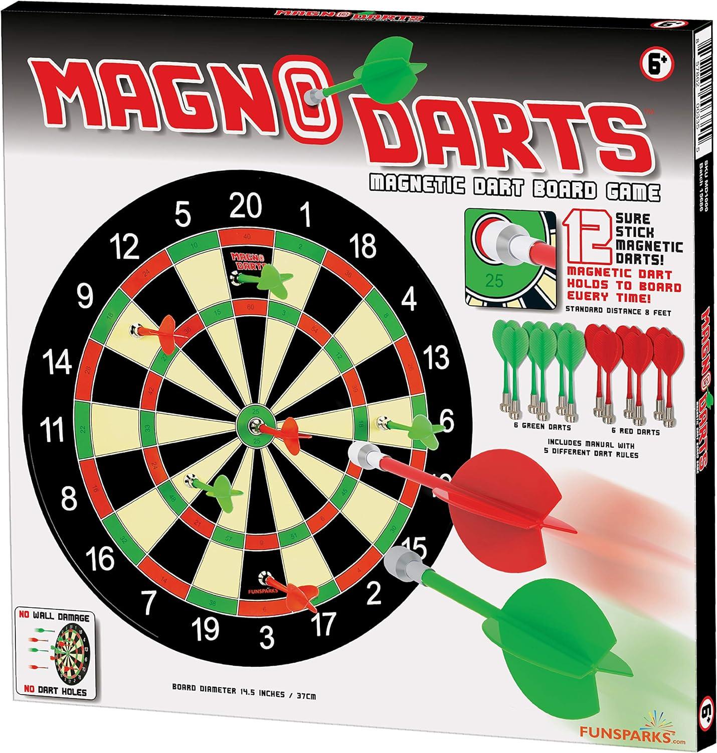 Funsparks Magnetic Dartboard Game Set, 12 Darts (6 Green and 6 Red), Best Kid's Indoor and Outdoor Games for Family and Friends