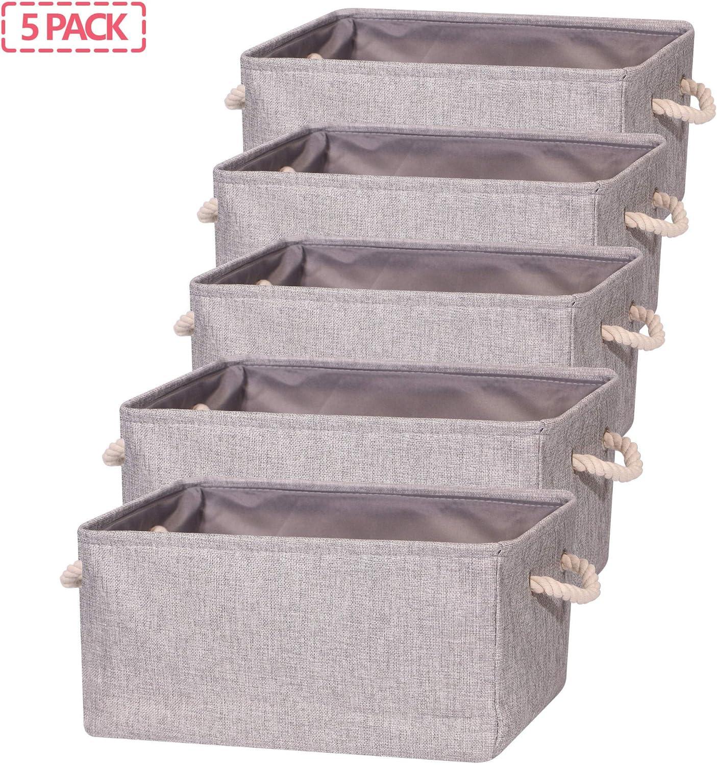 5 Pack Large Storage Basket Bin, Foldable Storage Cube Box Canvas Fabric Collapsible Organizer with Handles for Closet Home Office Clothes Shelf, Grey