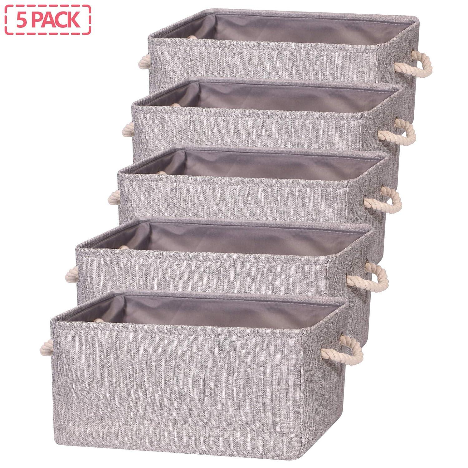 5 Pack Large Storage Basket Bin, Foldable Storage Cube Box Canvas Fabric Collapsible Organizer with Handles for Closet Home Office Clothes Shelf, Grey