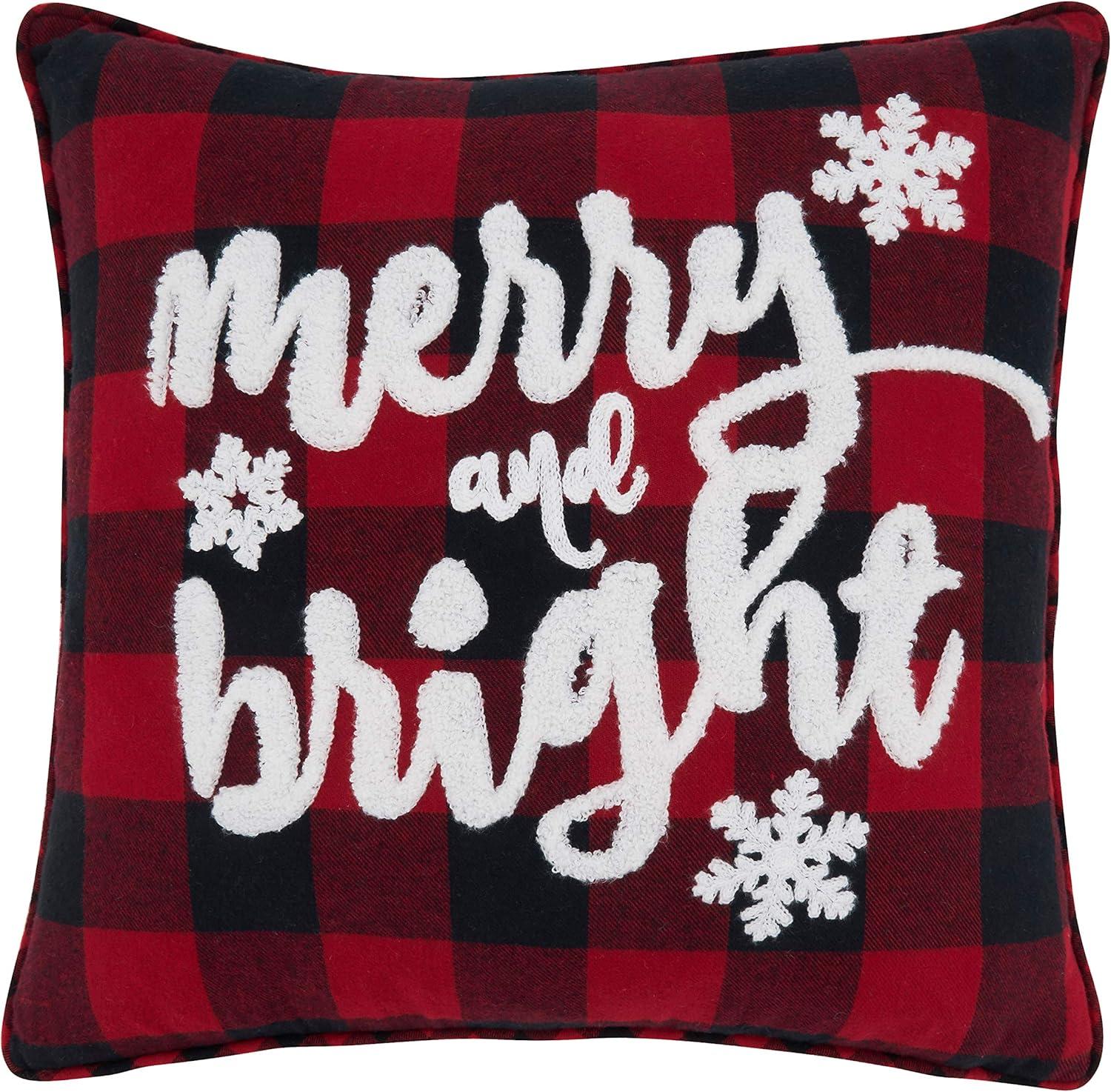 SARO 6622.R16SC 16 in. Square Red Buffalo Plaid Merry & Bright Pillow Cover