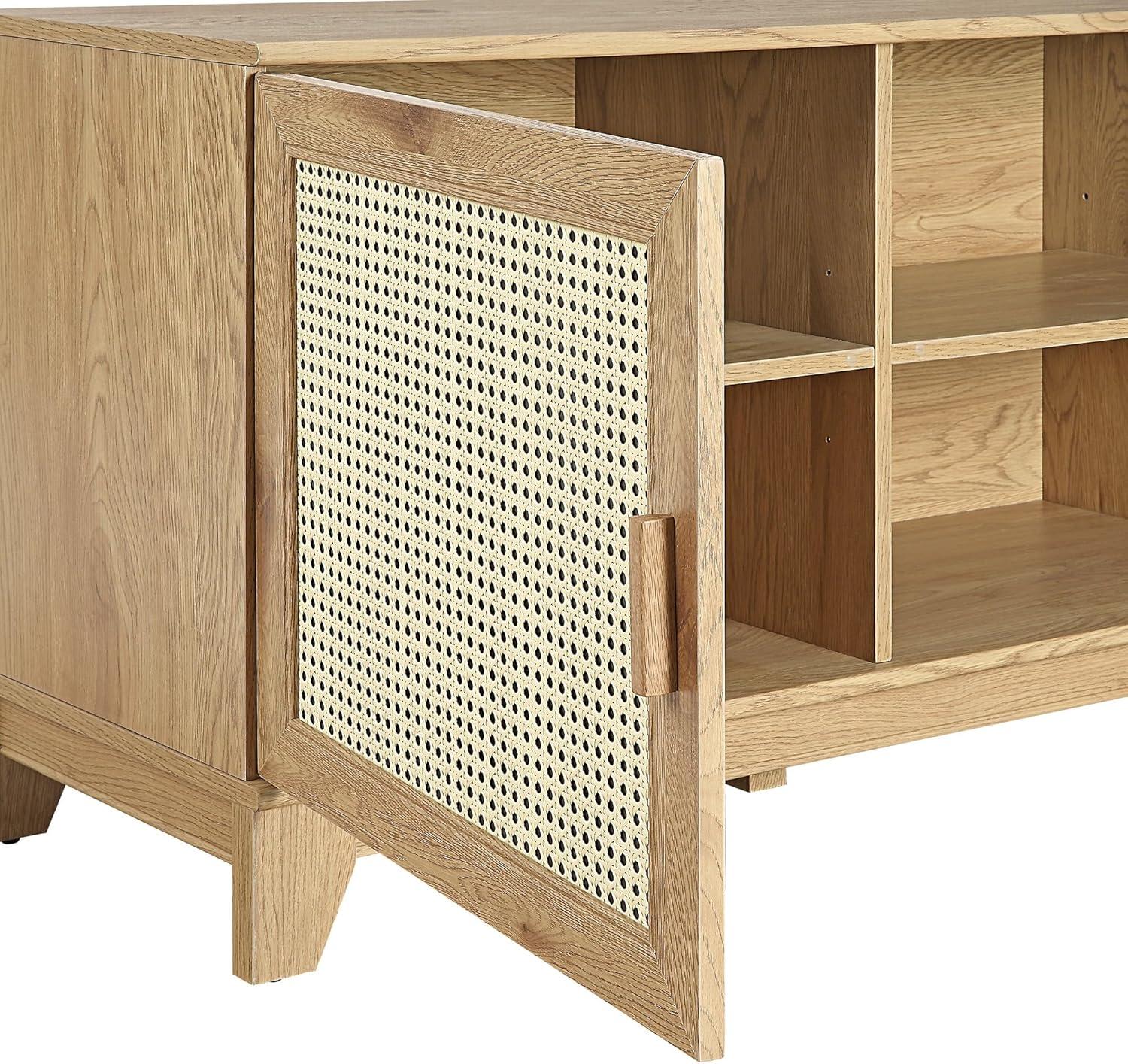 Manhattan Comfort Sheridan Modern 6 Shelf Cane TV Stand for TVs up to 55" Natural: Media Console with Cable Management
