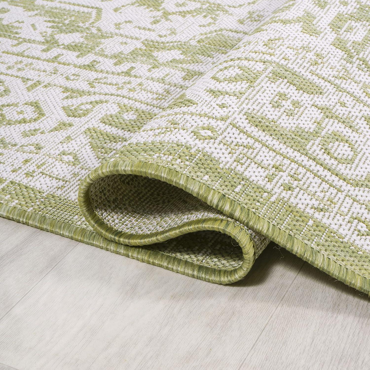 2' x 8' Sinjuri Medallion Textured Weave Indoor/Outdoor Runner Rug, Green/Cream - JONATHAN Y