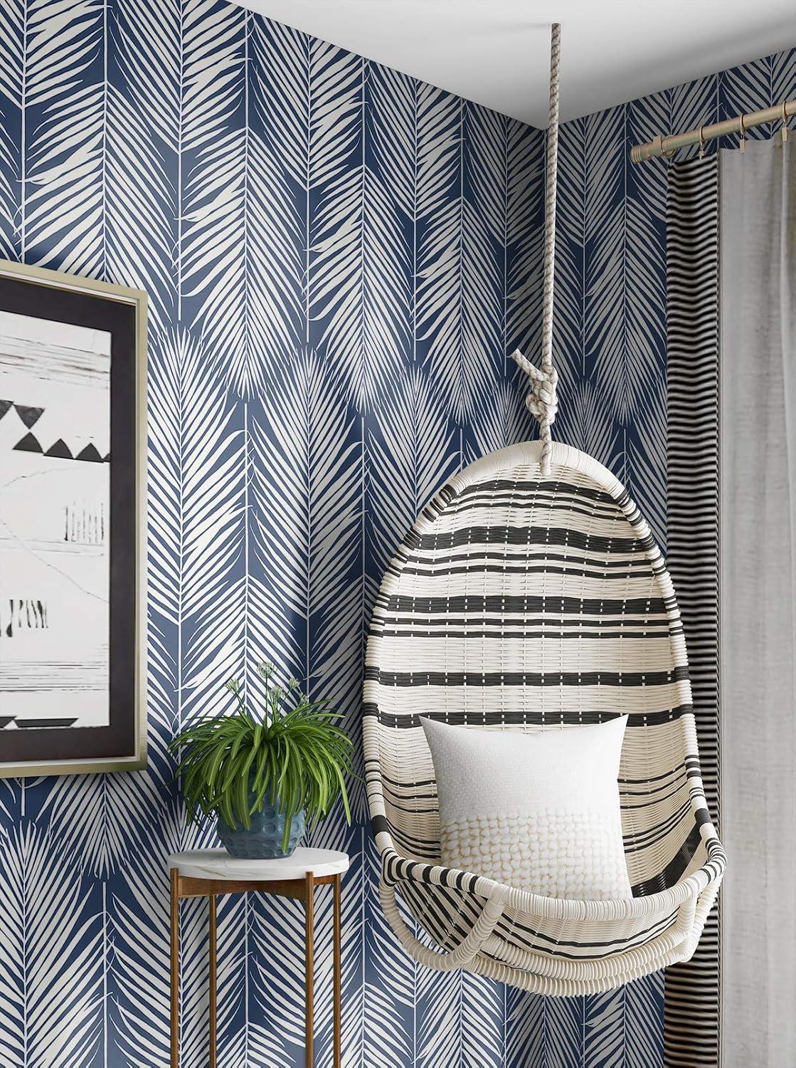 NextWall Coastal Blue Palm Silhouette Peel and Stick Wallpaper