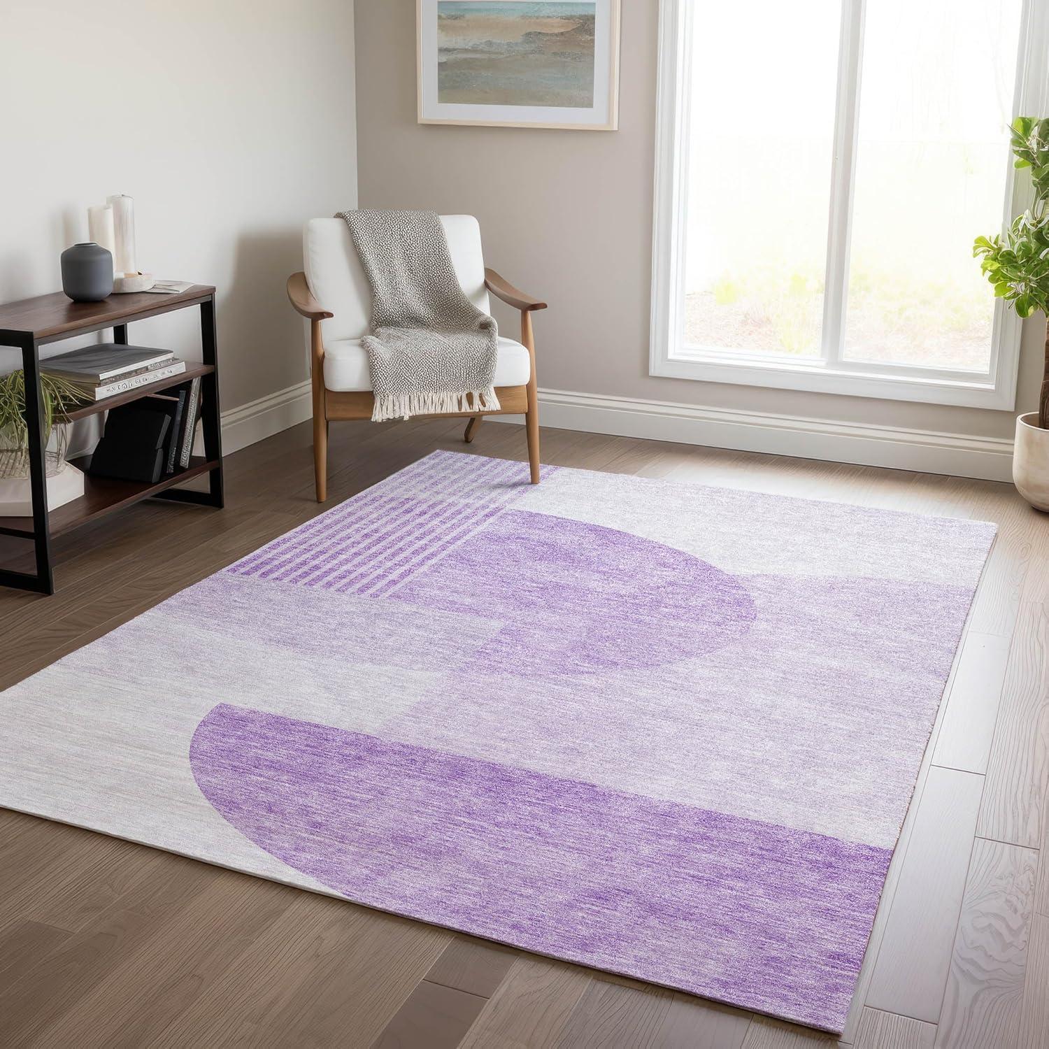 Purple Geometric Synthetic Flat Woven Indoor Outdoor Rug 3' x 5'