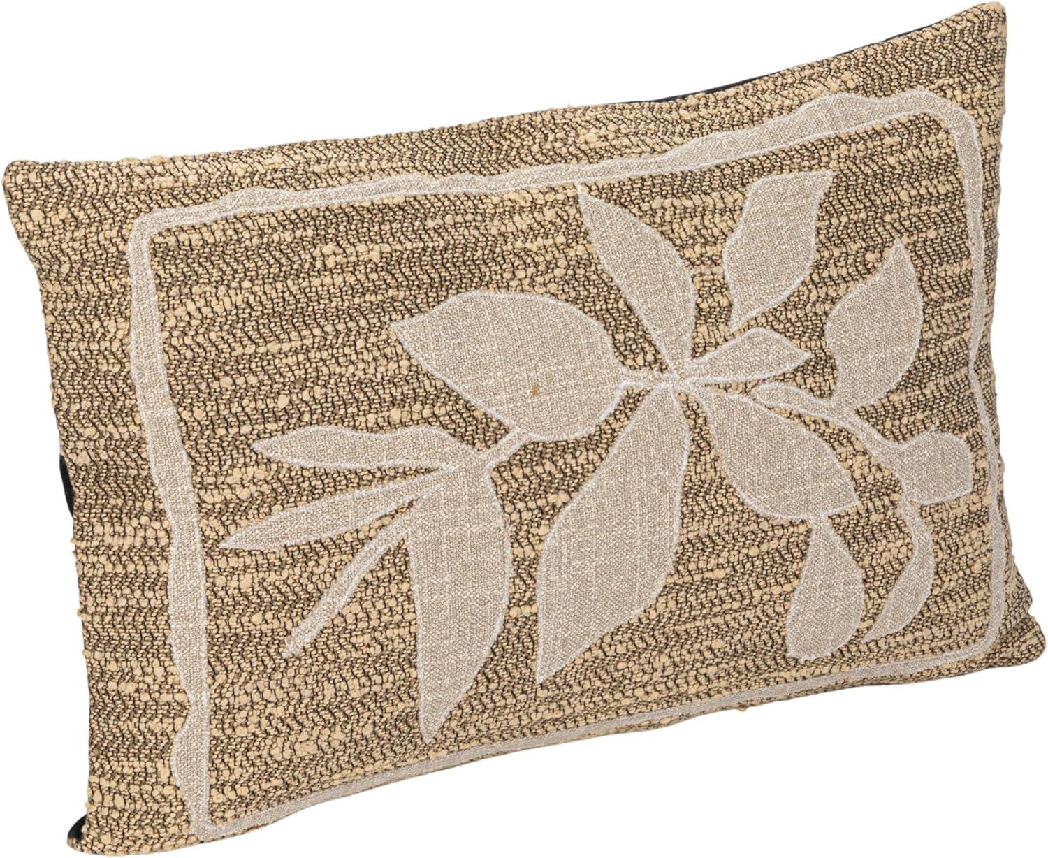 Tan and Brown Woven Botanical Lumbar Pillow