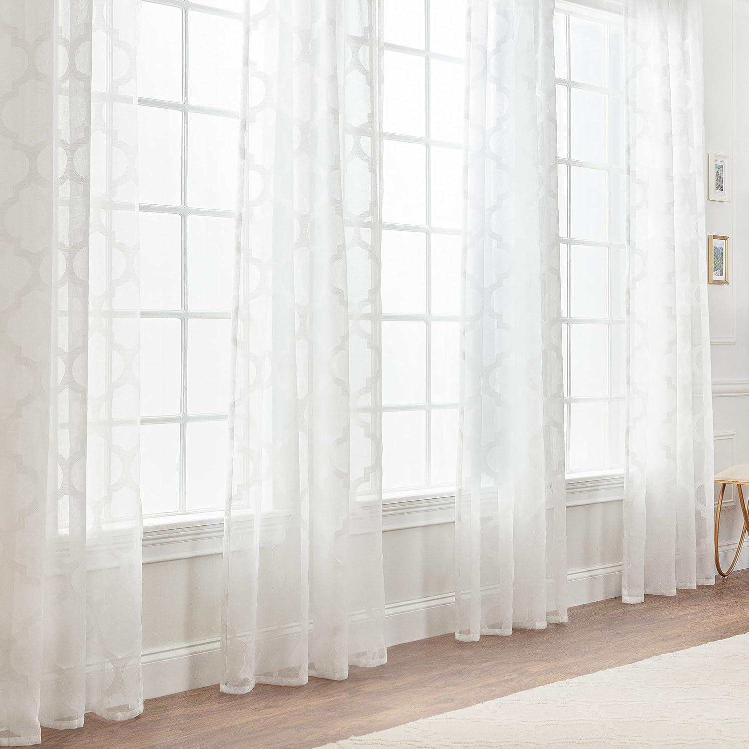 Chanasya 2pk Quatrefoil Voile Sheer Window Curtain Panels - Set of 2 - 52 x 63 Inches Long - White
