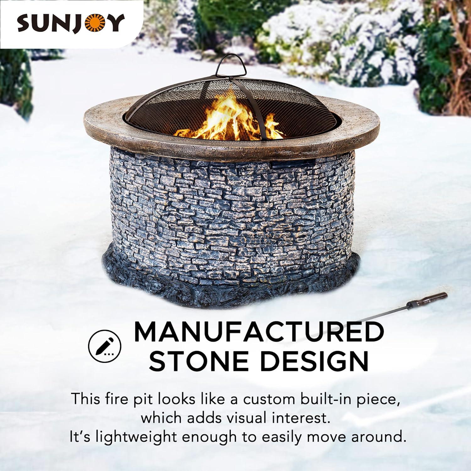 Sunjoy Stone 32 in. Round Wood-Burning Fire Pit