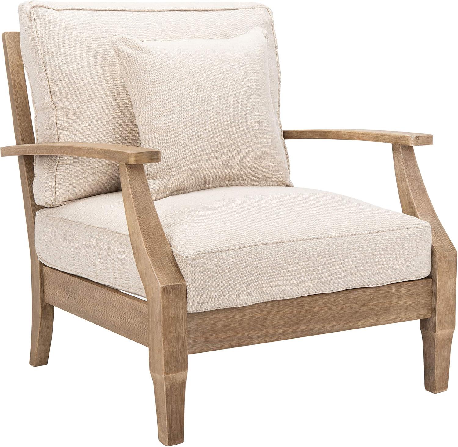 SAFAVIEH Couture Martinique Coastal Eucalyptus Wood Solid Armchair, Natural/Beige