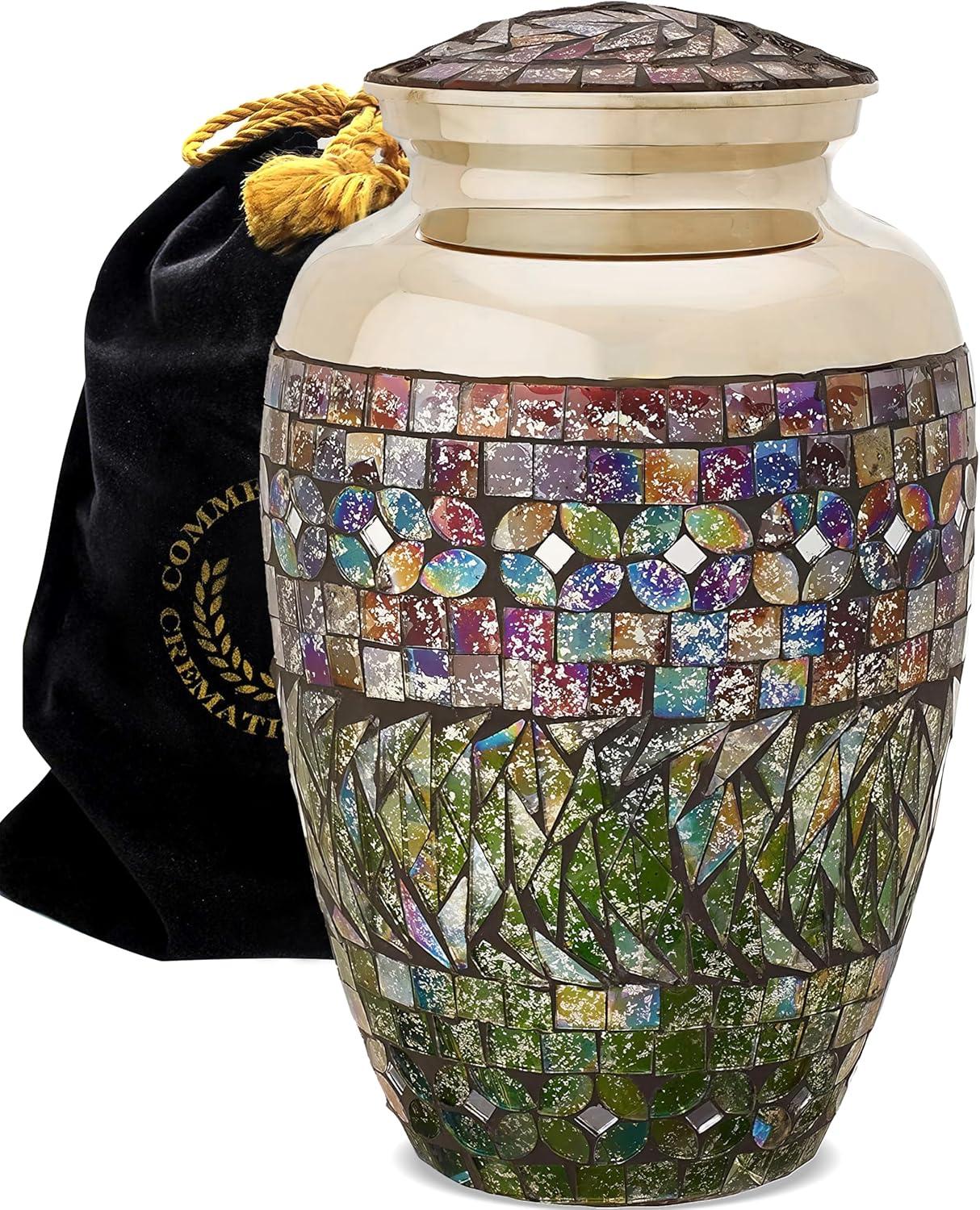 Silver Iridescent Mosaic Cracked Glass Large Cremation Urn