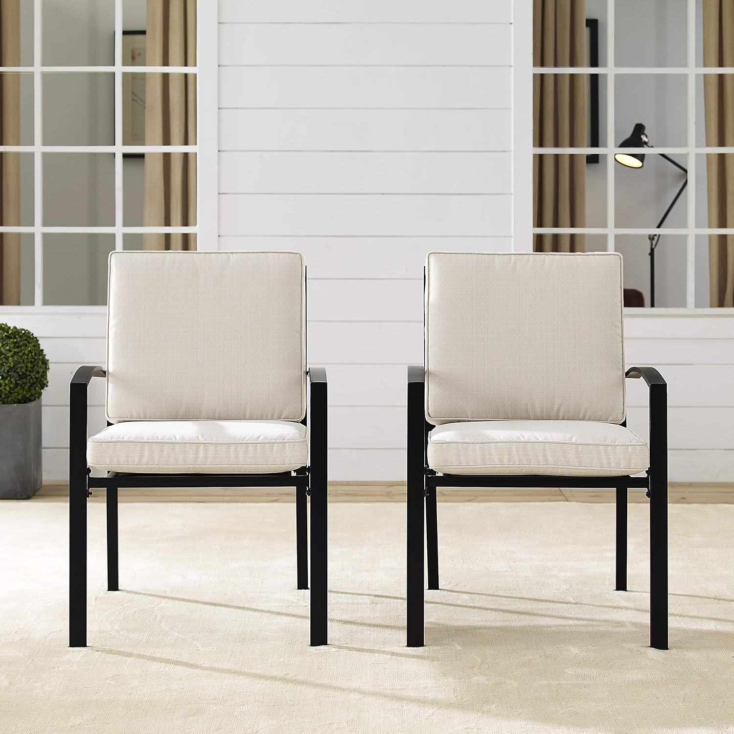 Kaplan Outdoor Dining Chairs with Cushions, Set of 2, Oatmeal and Bronze