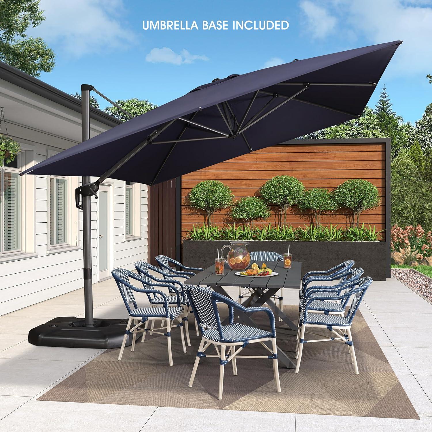 PURPLE LEAF 10 x 13FT Deluxe Rectangular Patio Umbrella, Large Offset Cantilever Umbrella with 360° Rotation, Navy Blue