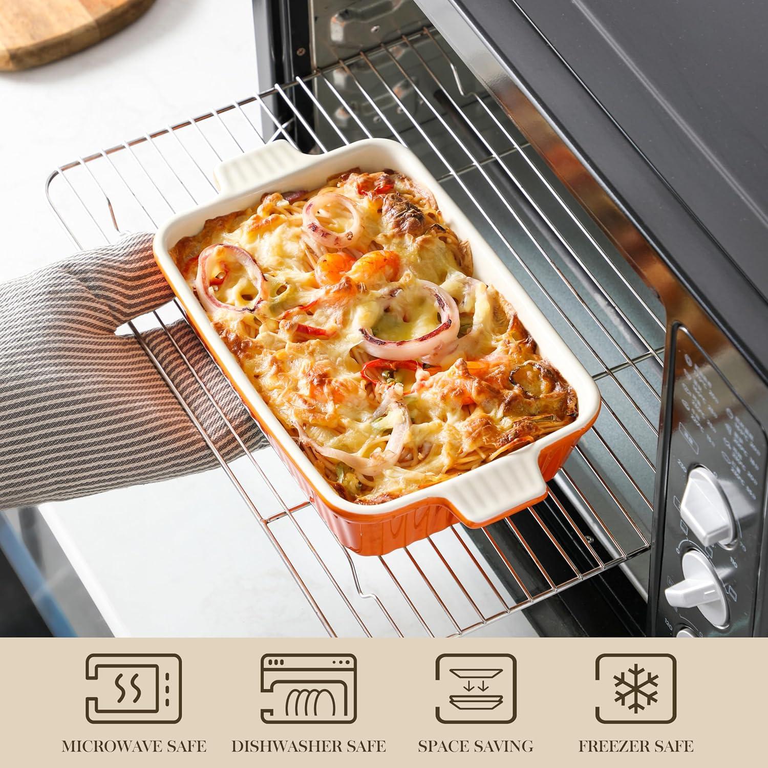 Adeco Trading Casserole Dishes For Oven, Porcelain Baking Dishes, Ceramic Bakeware Sets Of 4, Rectangular Lasagna Pans Deep With Handles For Baking Kitchen, (9.4"/11.1"/12.2"/14.7"),