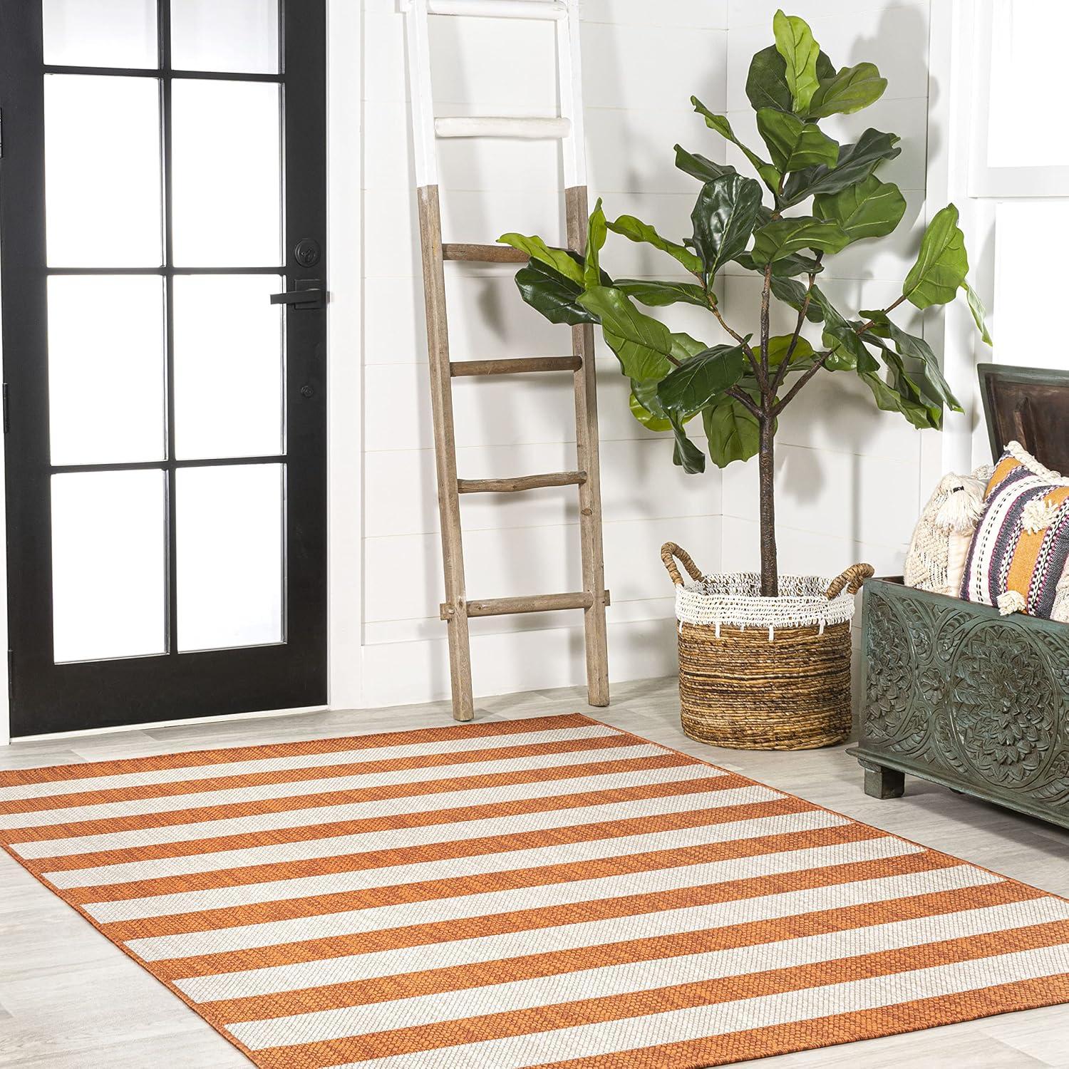 Negril Orange/Beige Synthetic Stripe 3' x 5' Reversible Rug