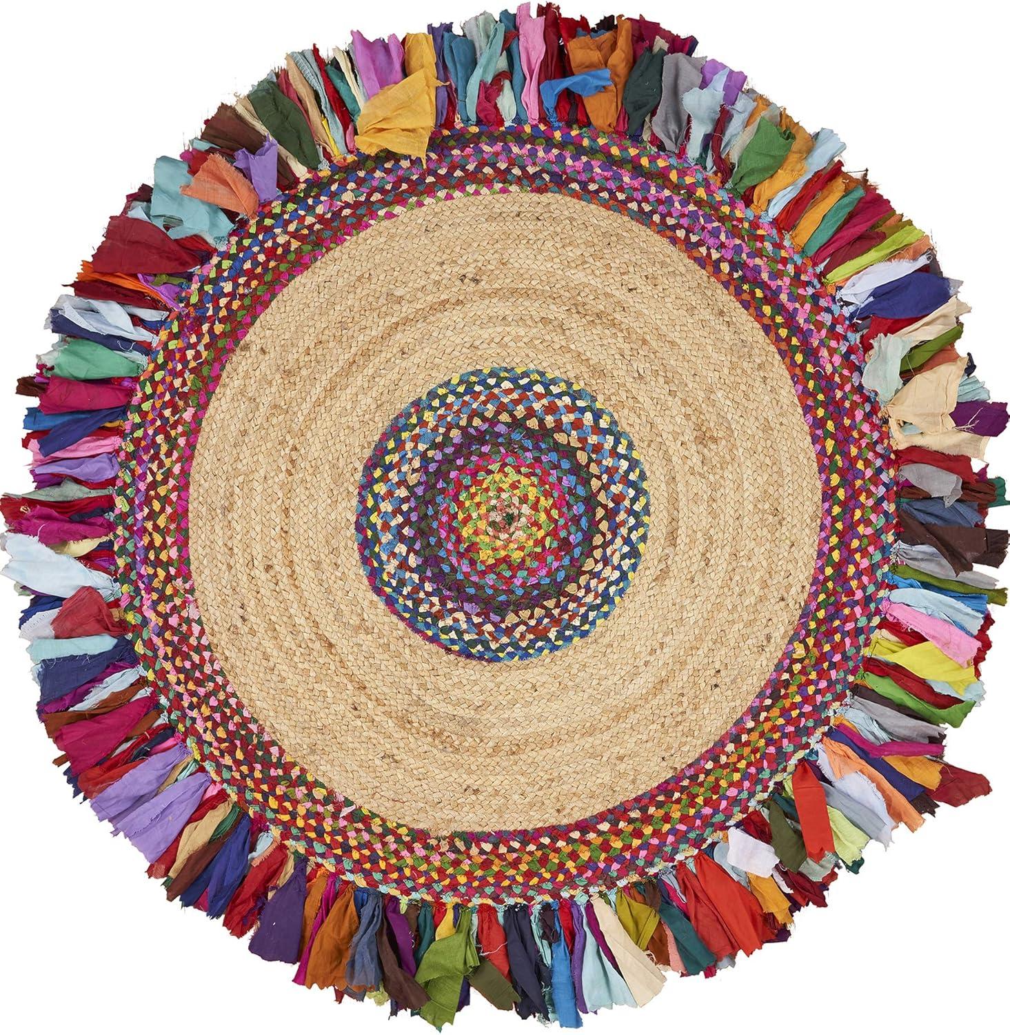 Bohemian Blue Chenille-Cotton 42" Round Braided Area Rug