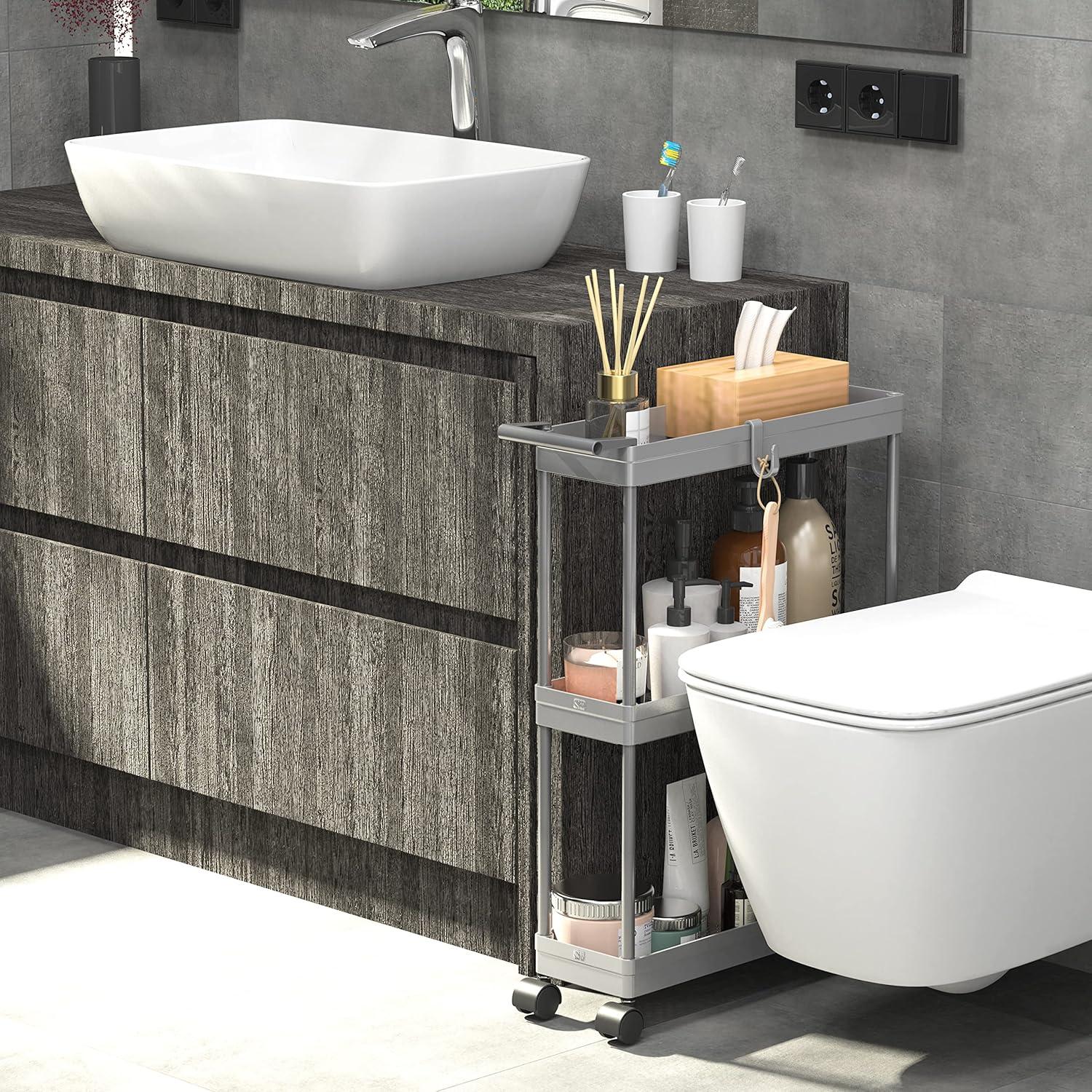 Anadea Simple Houseware Kitchen Cart Storage 3-Tier Slim/Super Narrow Shelves With Handle, 26.5'' Height/5.5'' Width For Narrow Place