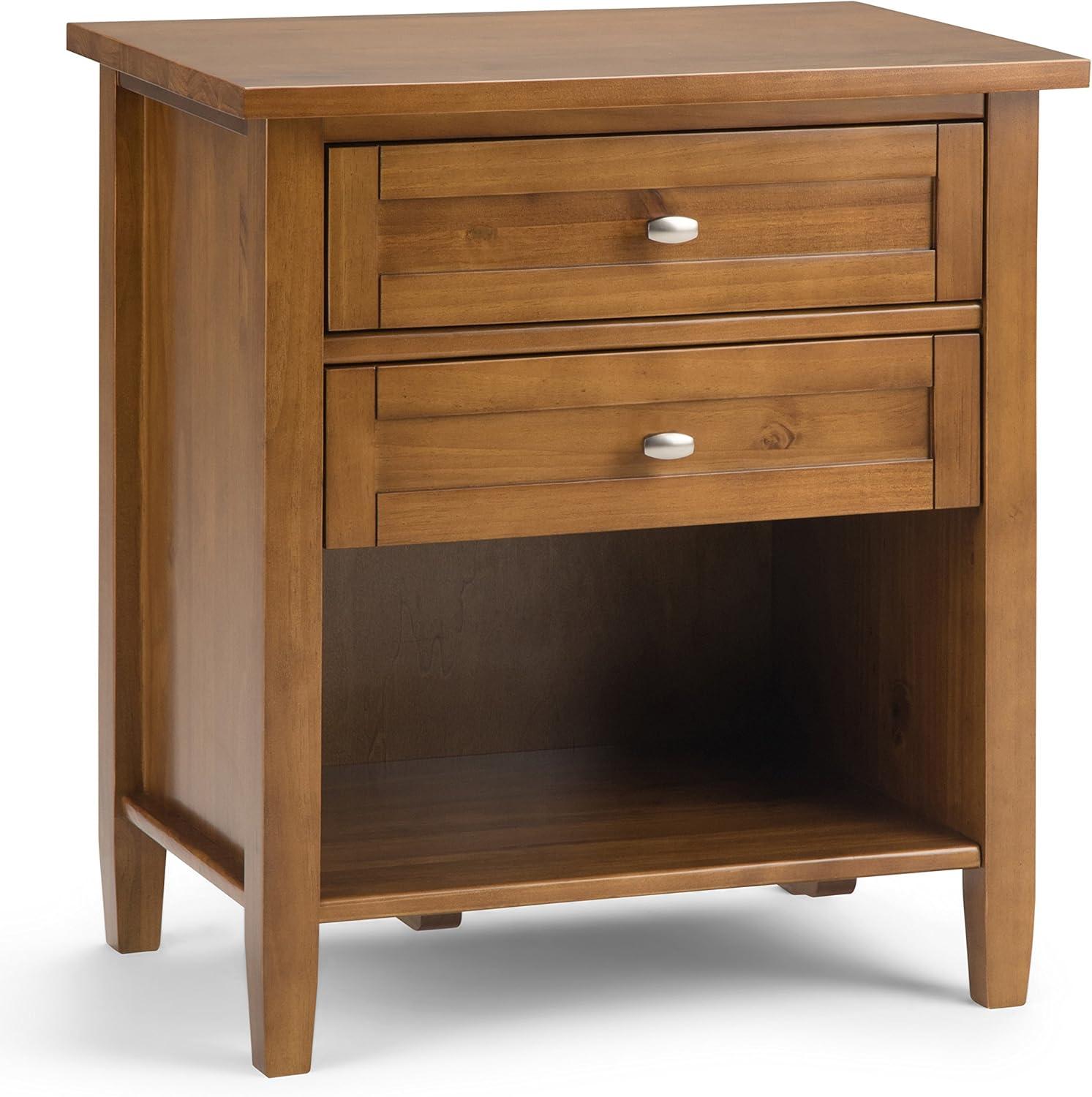 Light Golden Brown Solid Wood 2-Drawer Nightstand with Nickel Pulls