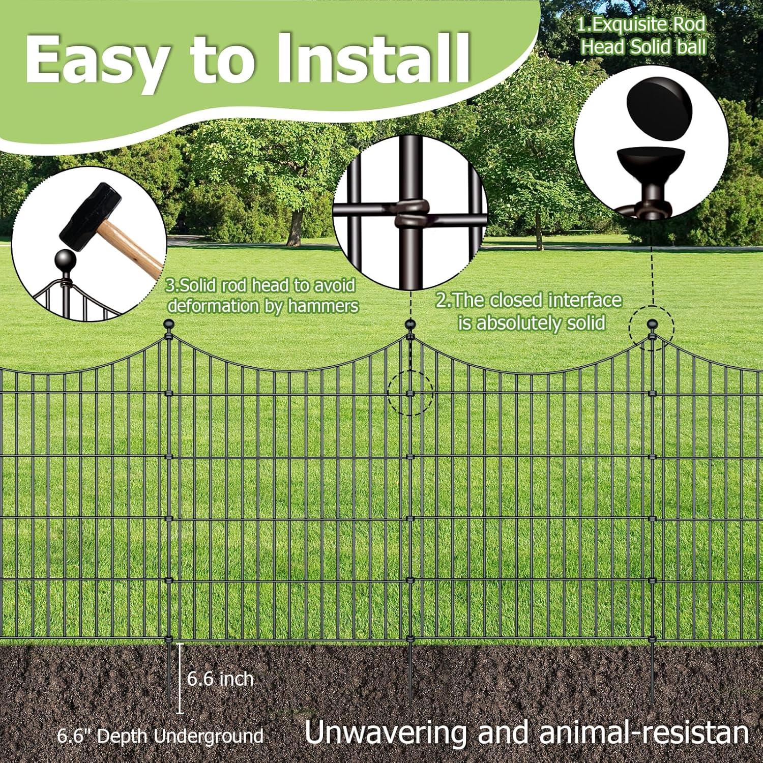 32 in. Black Metal Garden Border Fence with Spear-Top Design