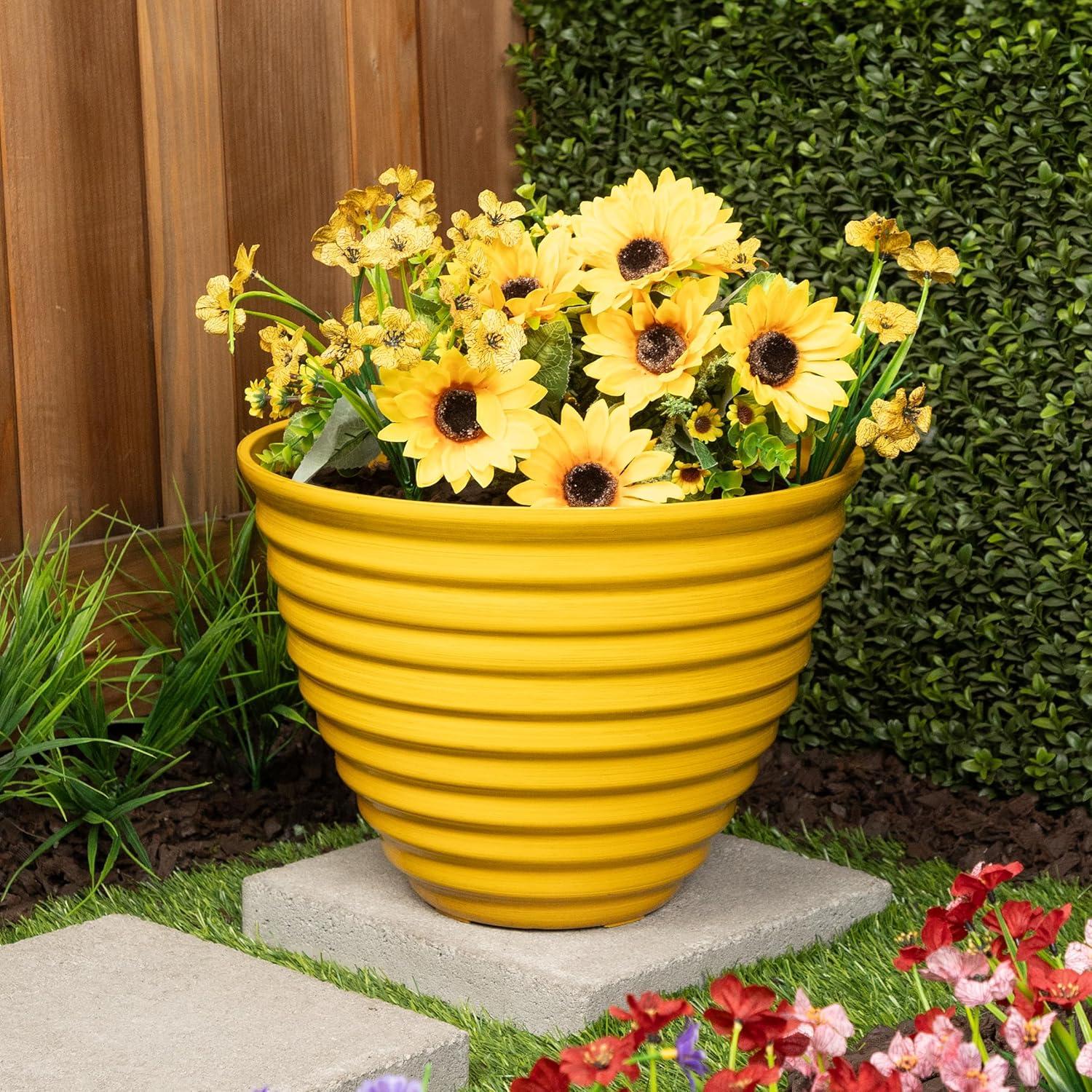 Alpine Corporation 16" Yellow Glazed Planter