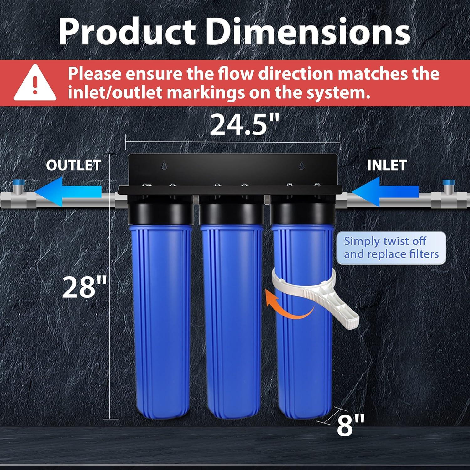iSpring WGB32B-DS Whole House Water Filter System w/ Sediment, Polyphosphate Anti-Scale, and Carbon Block Water Filters, 3-Stage Water Descaler and Water Filter
