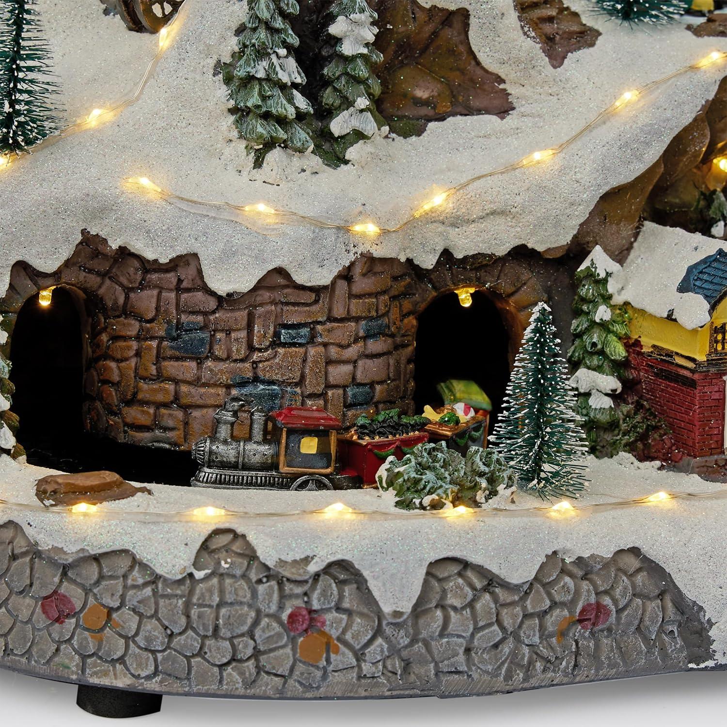 18-Inch Snowy Mountain Village with LED Lights and Music