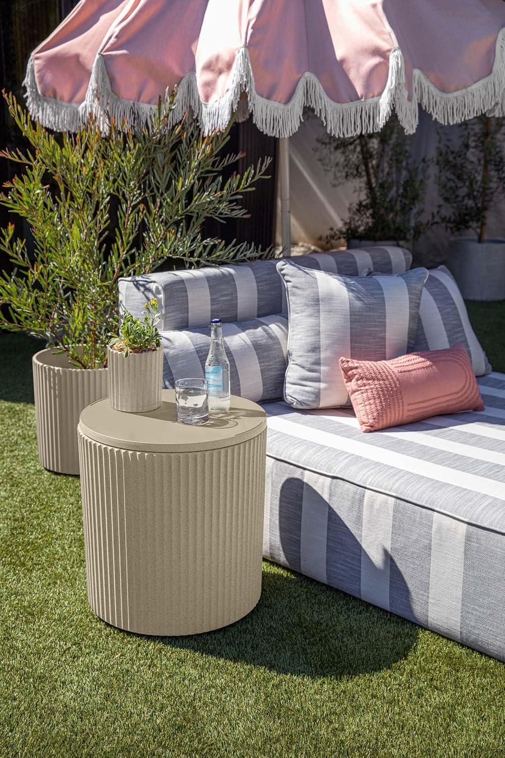 Sandstone Stone-Plastic Outdoor Cooler Side Table