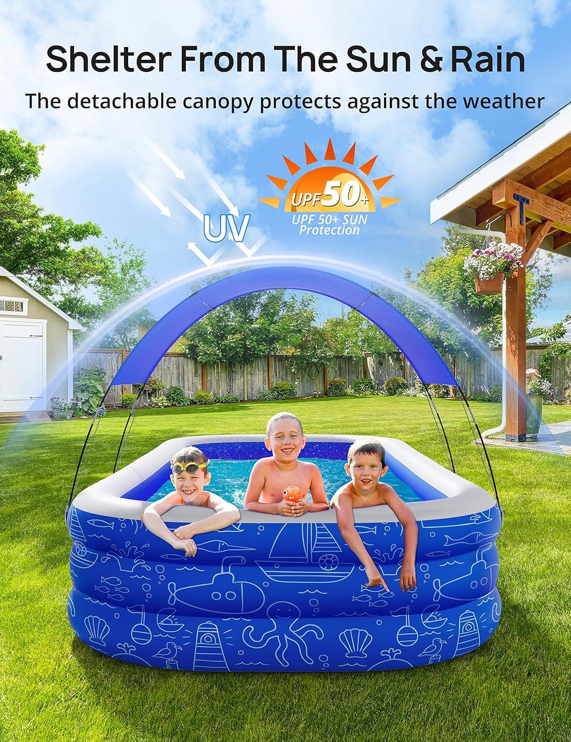 Large Blue Inflatable PVC Pool with Canopy