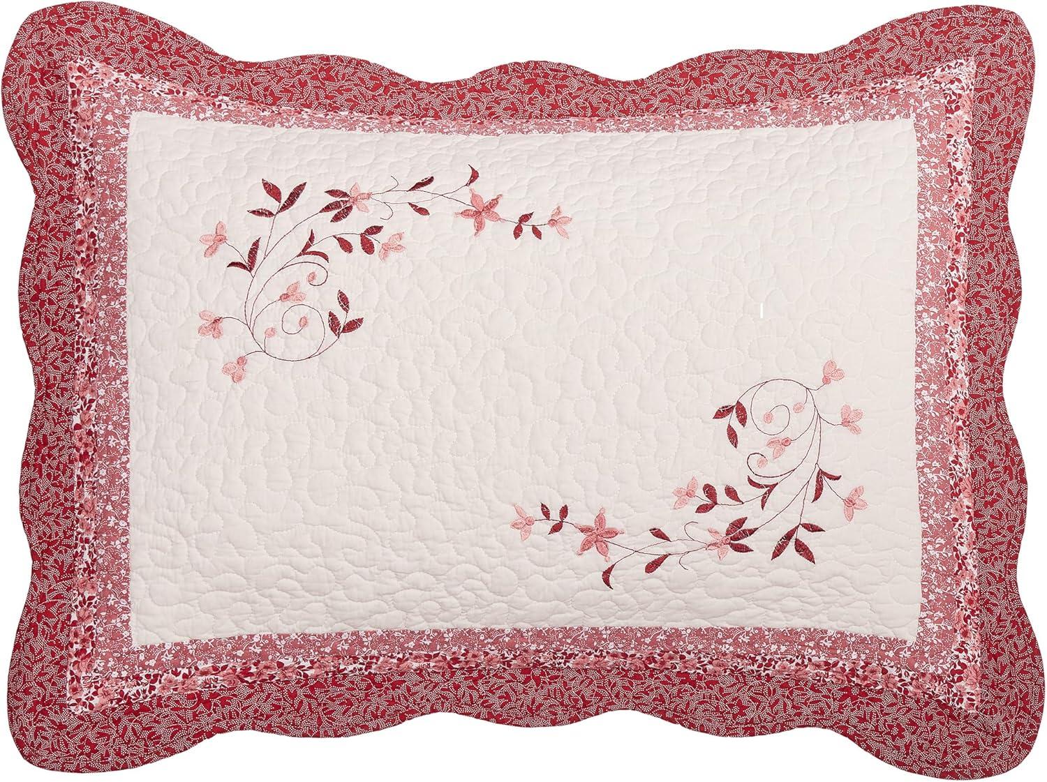 King Red and Ivory Embroidered Cotton Pillow Sham