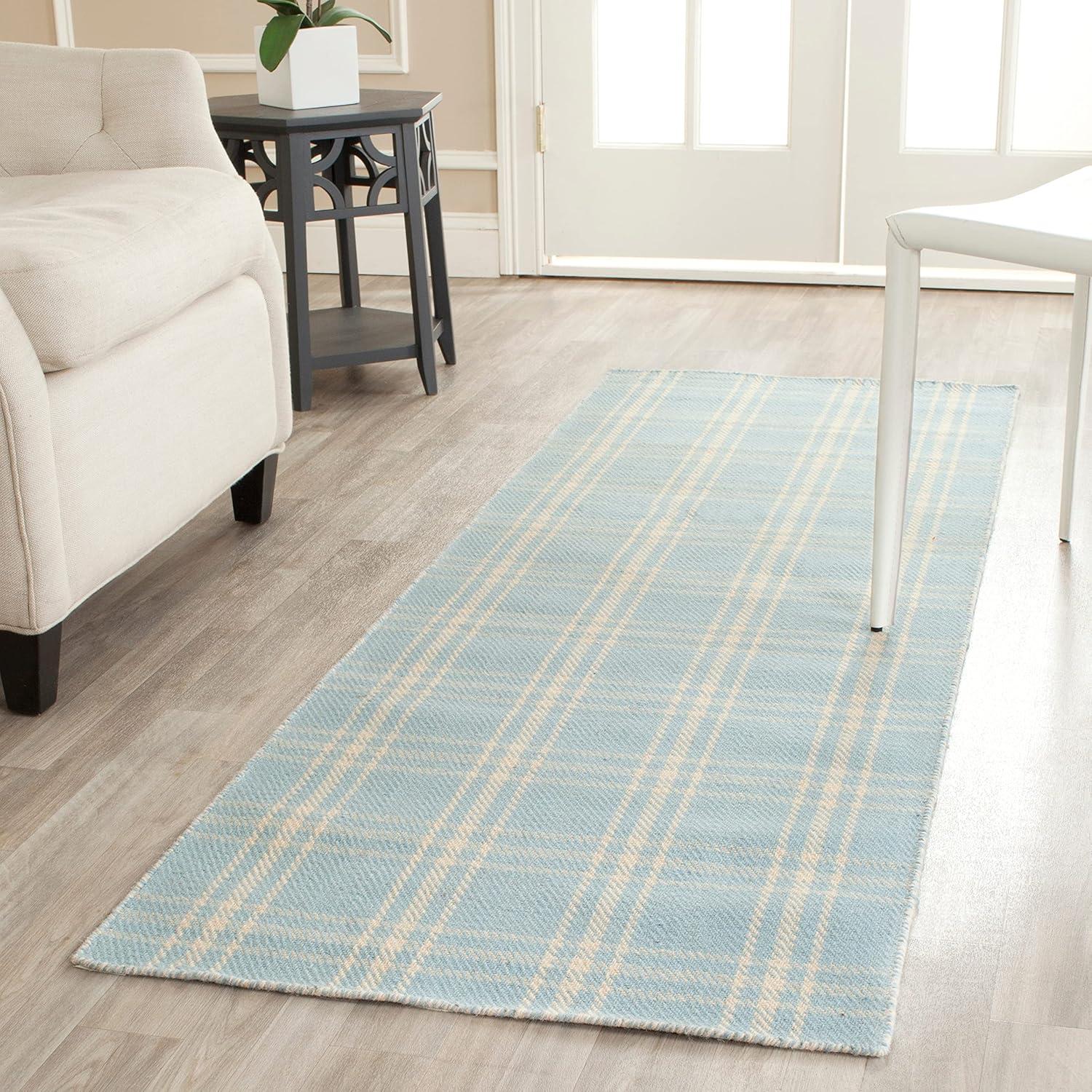 Light Blue Handwoven Kilim Wool Rug 8' x 10' - Reversible and Stain-Resistant