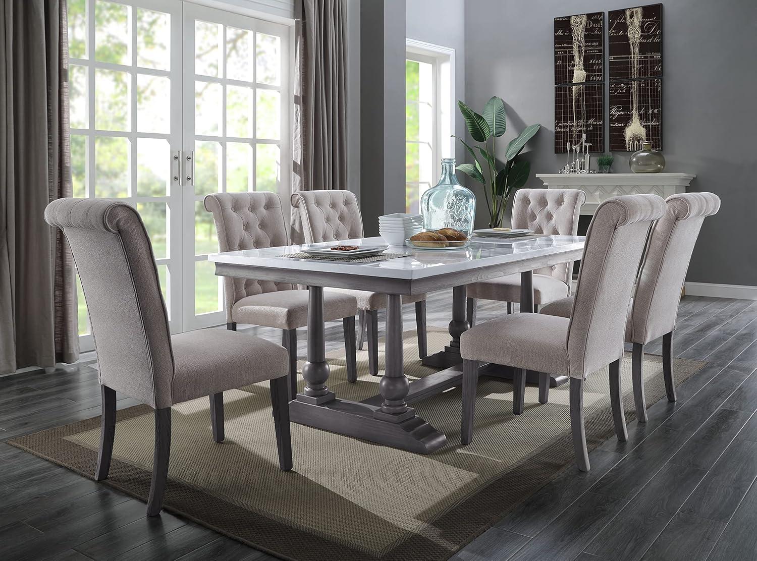 Gray Oak and White Marble Top Rectangular Dining Table