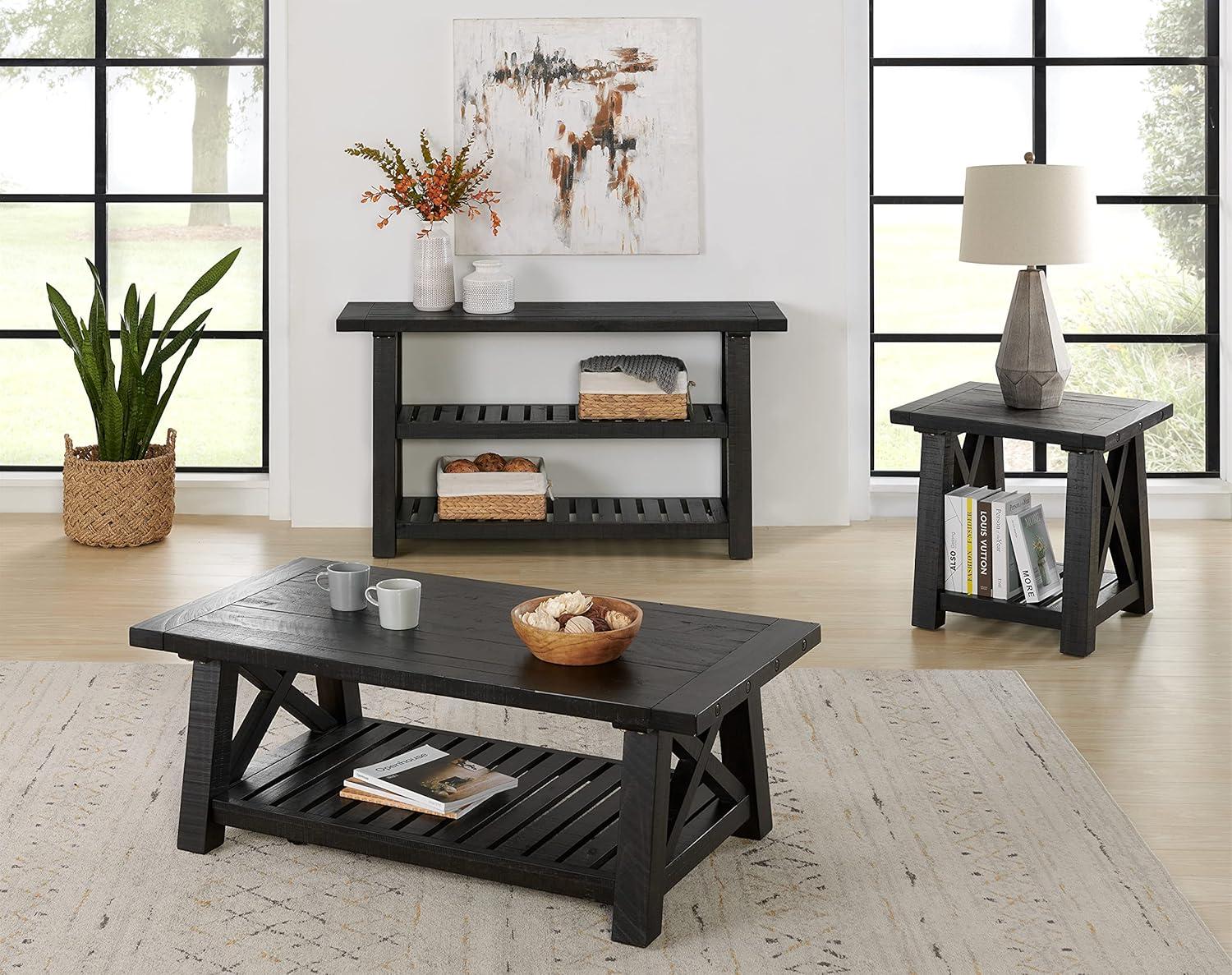 Bolton 55" Black Stain Wood and Metal Console Table with Storage