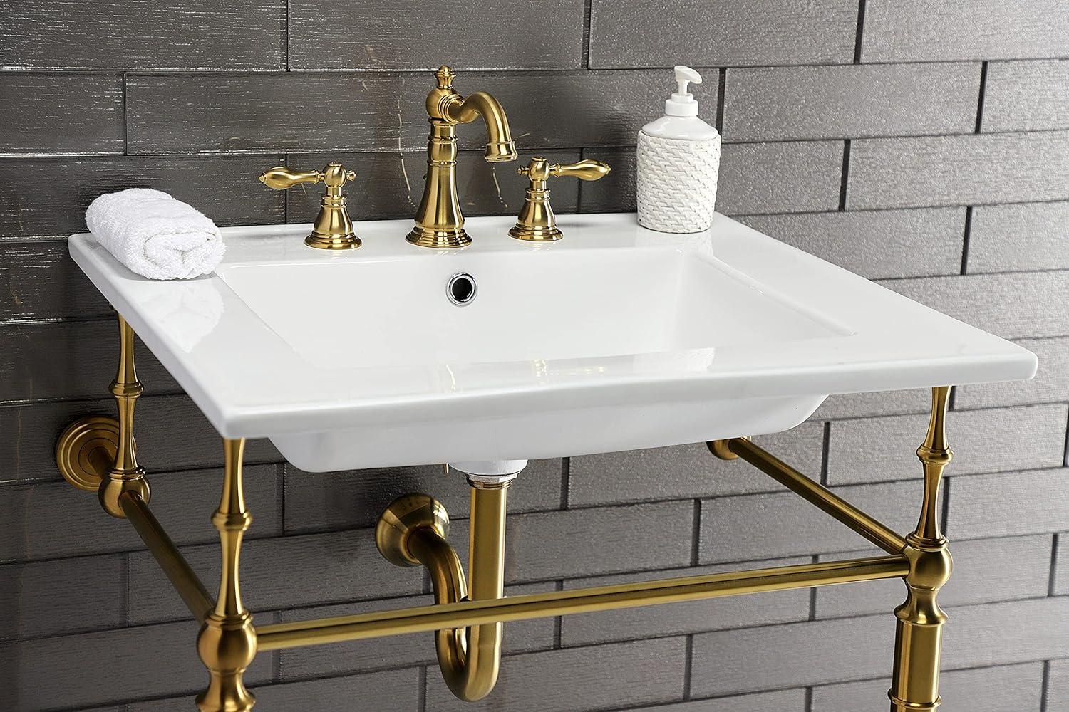 Kingston Brass Edwardian 25-Inch Ceramic Console Sink with Brass Legs (8-Inch, 3-Hole)