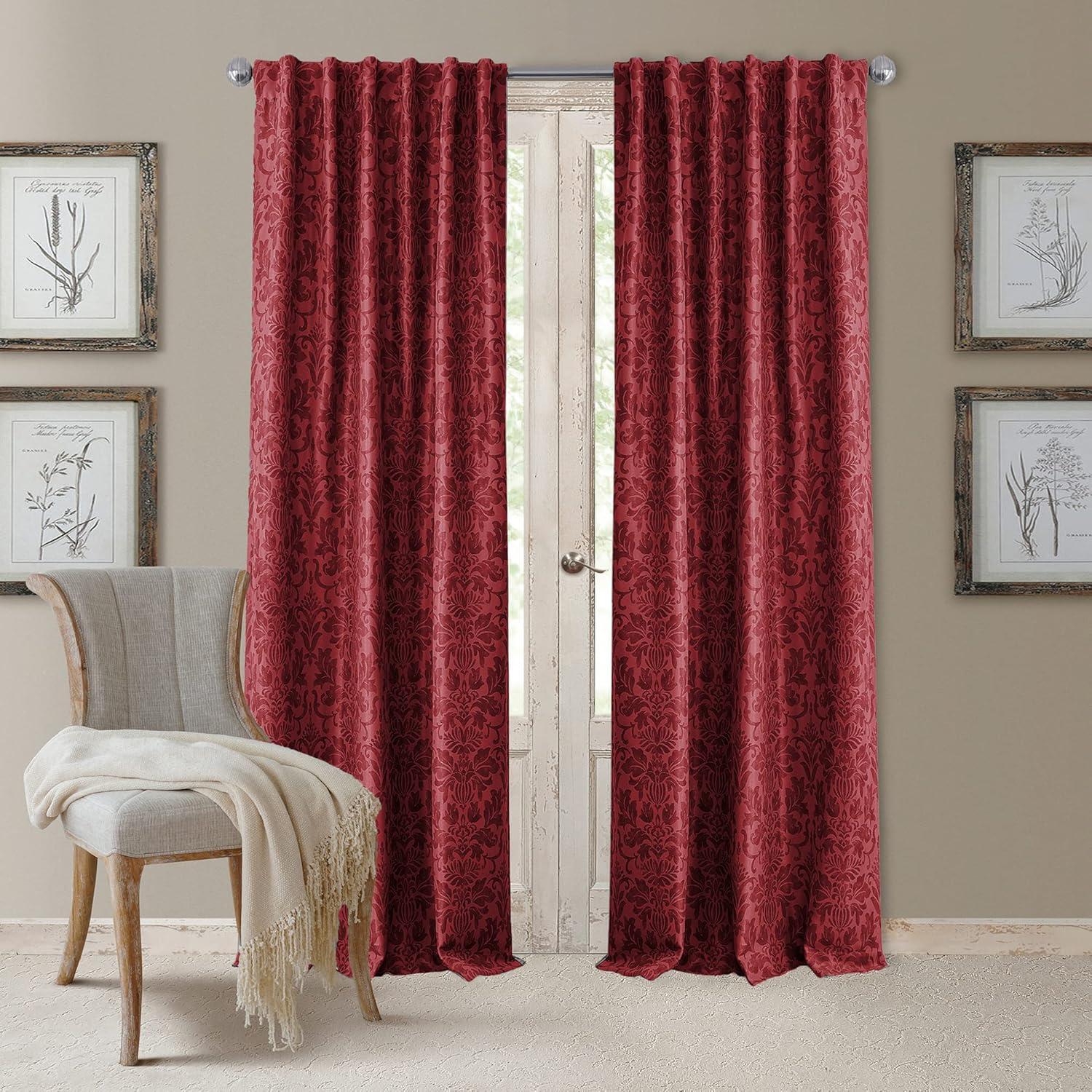 Antonia Blackout Window Curtain Panel - 52" x 84" - Rouge Red - Elrene Home Fashions