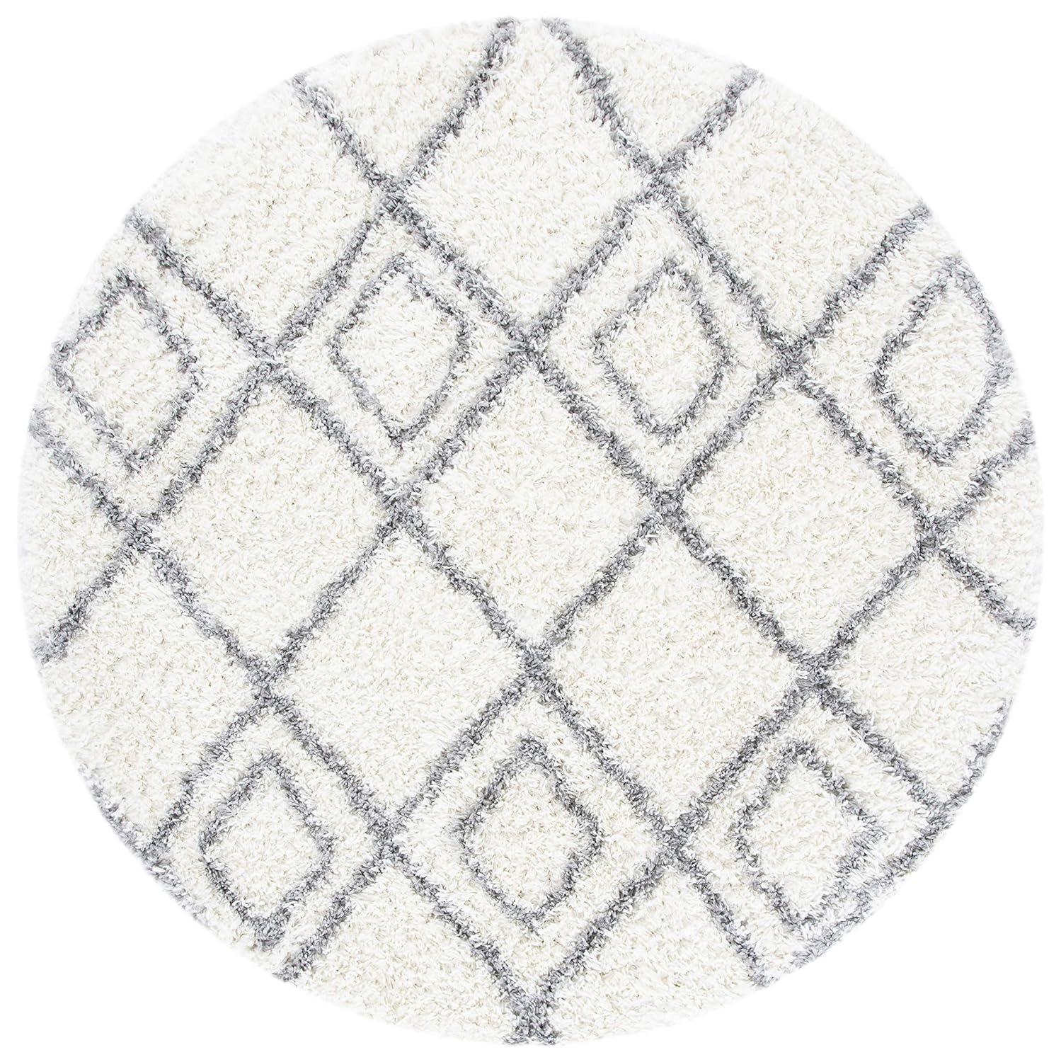 Moroccan Tassel Shag MTS335 Power Loomed Area Rug - Ivory/Light Grey - 6'7" round - Safavieh.