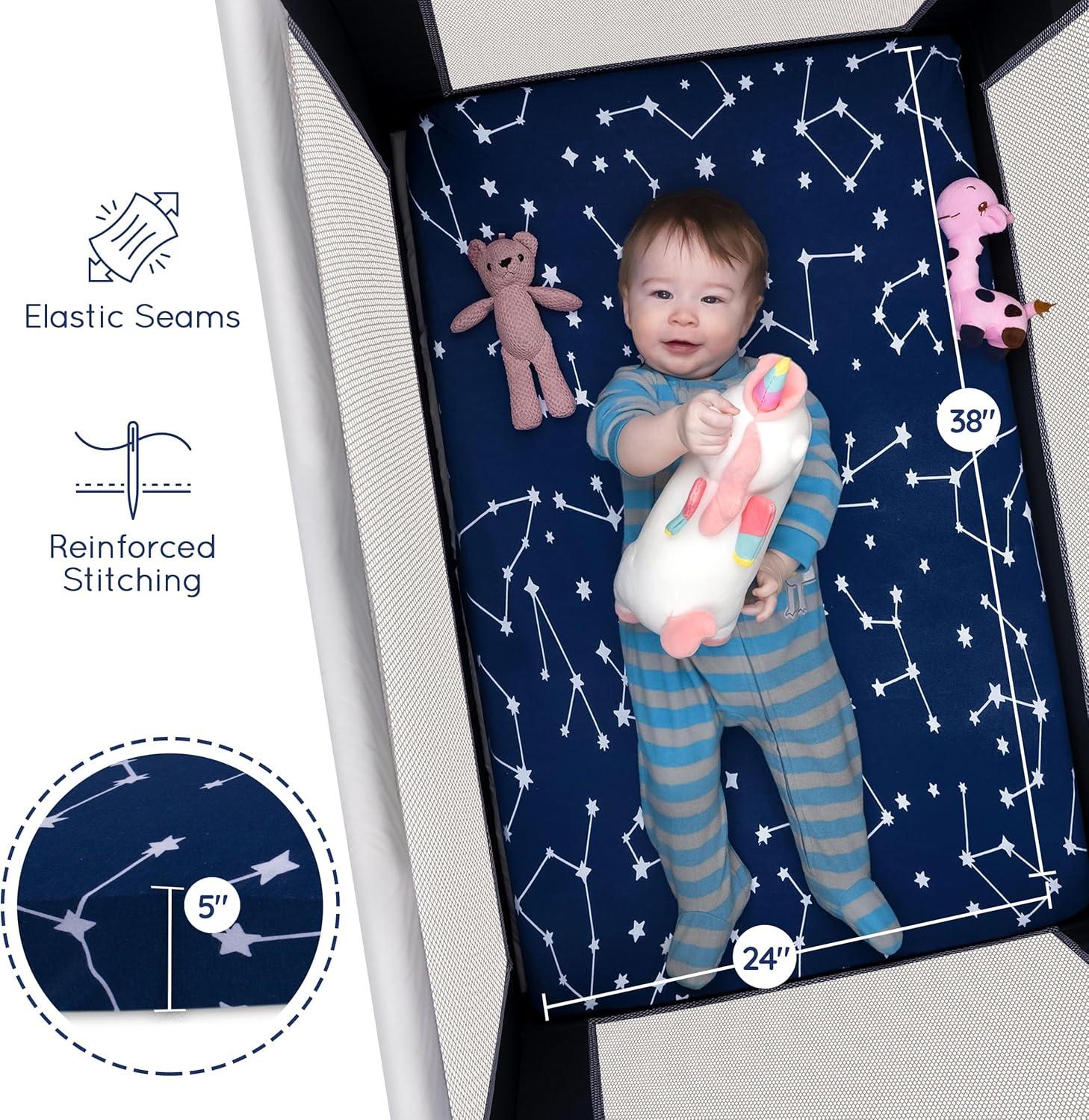 GROW WILD Pack n Play Fitted Sheets 3 Pack - 38” x 24" Jersey Cotton Crib Sheets