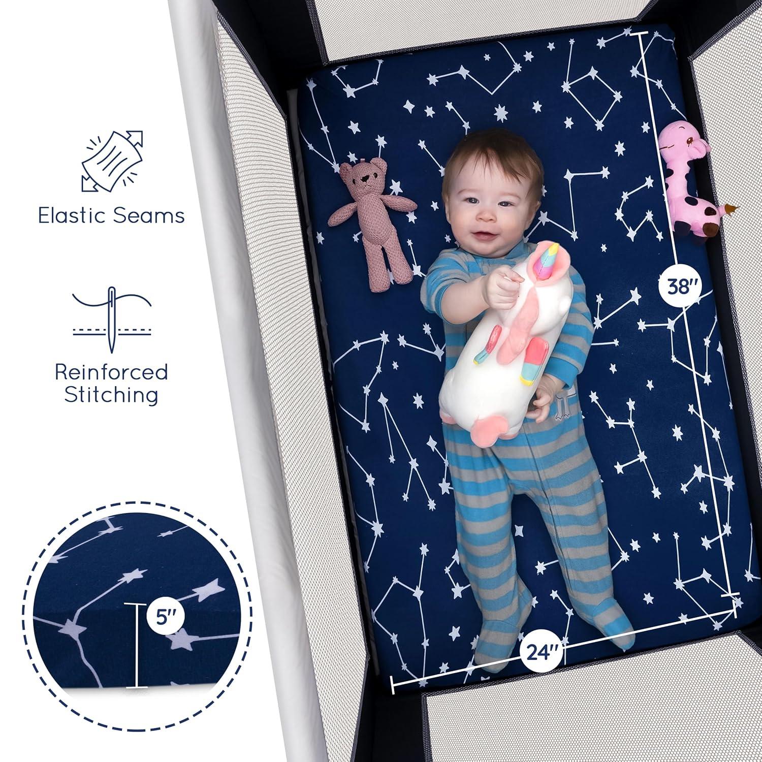 GROW WILD Pack n Play Fitted Sheets 3 Pack - 38” x 24" Jersey Cotton Crib Sheets