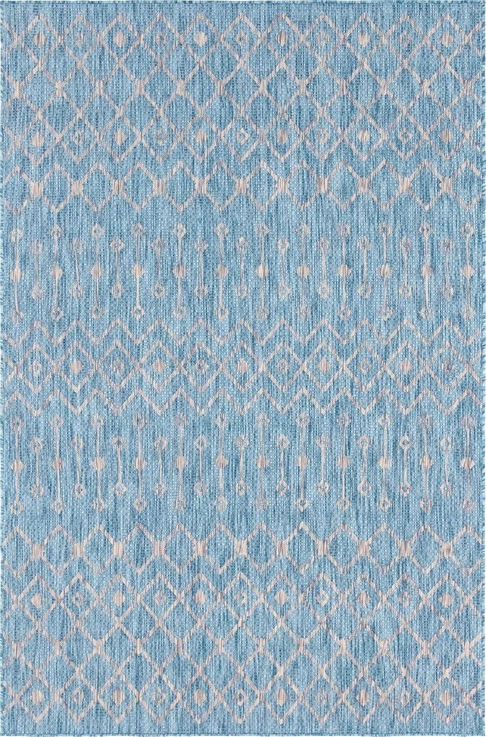 Light Aqua Trellis 6' x 9' Easy-Care Outdoor Rug