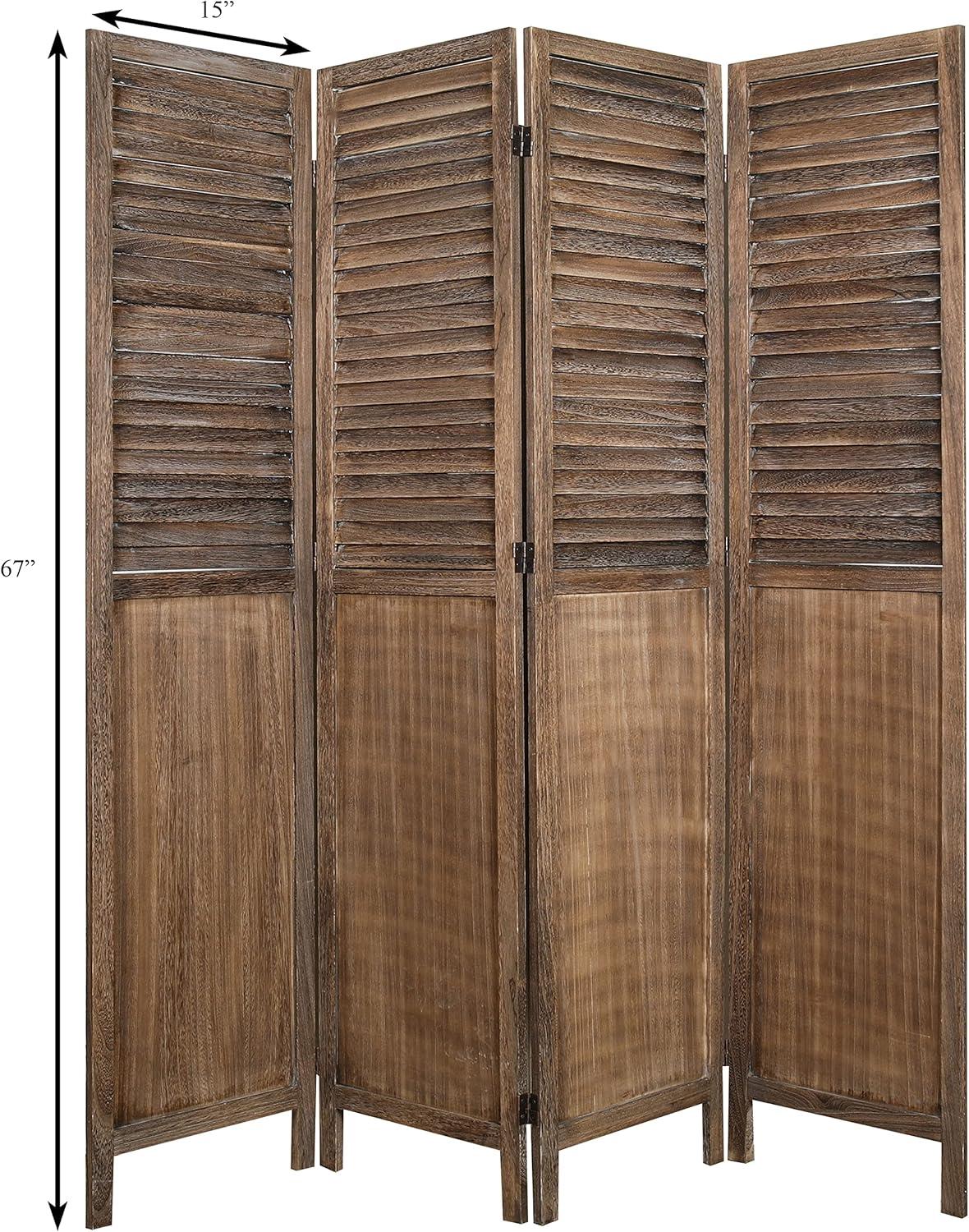 Rancho Shutter 4 Panel Room Divider with Folding Screen Room Partition Paulownia Wood Brown - Proman Products: Wall Separator, No Assembly Required